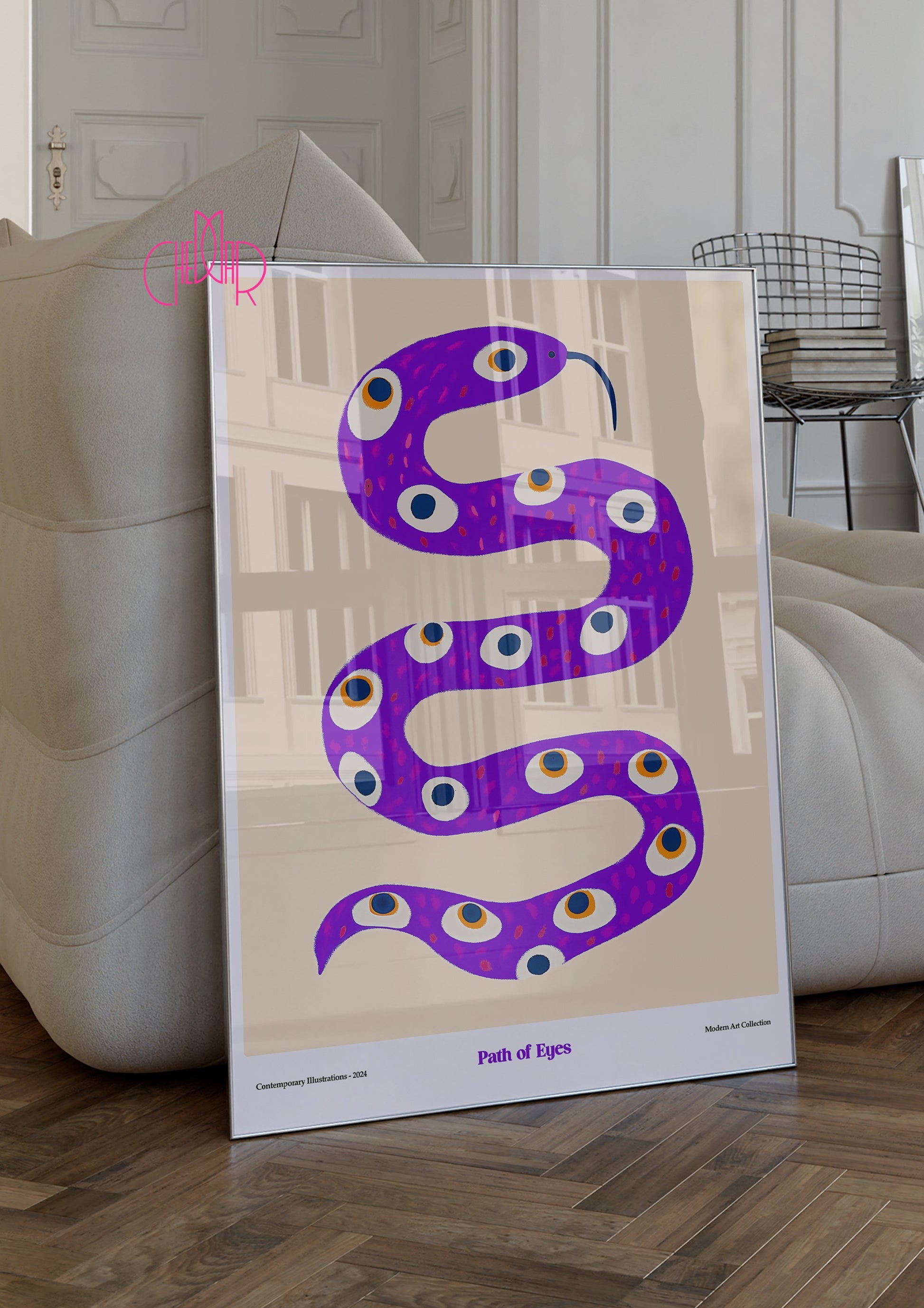 Plakat Path of Eyes, Wąż z oczami, modernizm, sztuka współczesna