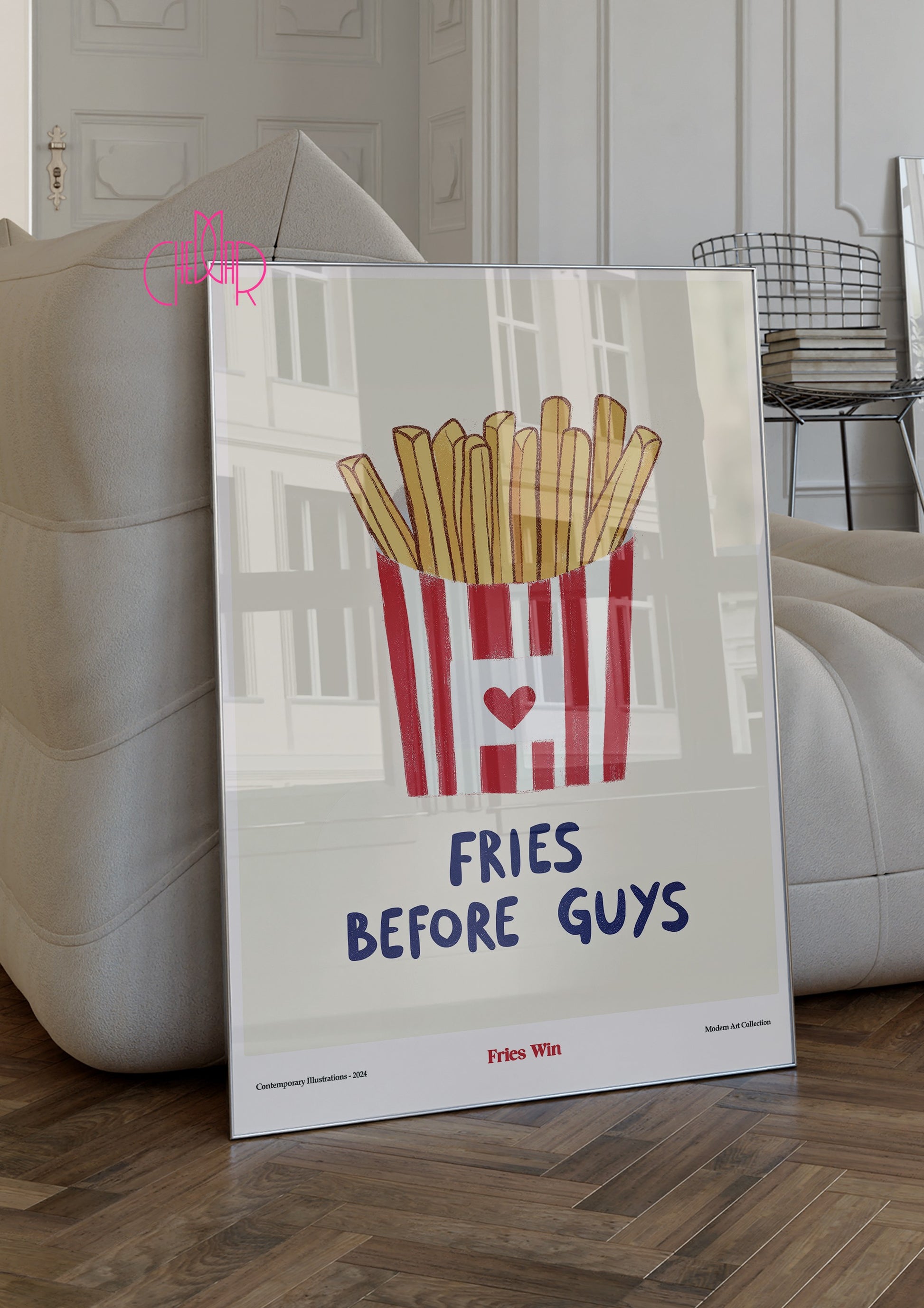 Plakat Fries Before Guys- Fries Win, sztuka współczesna, modernizm