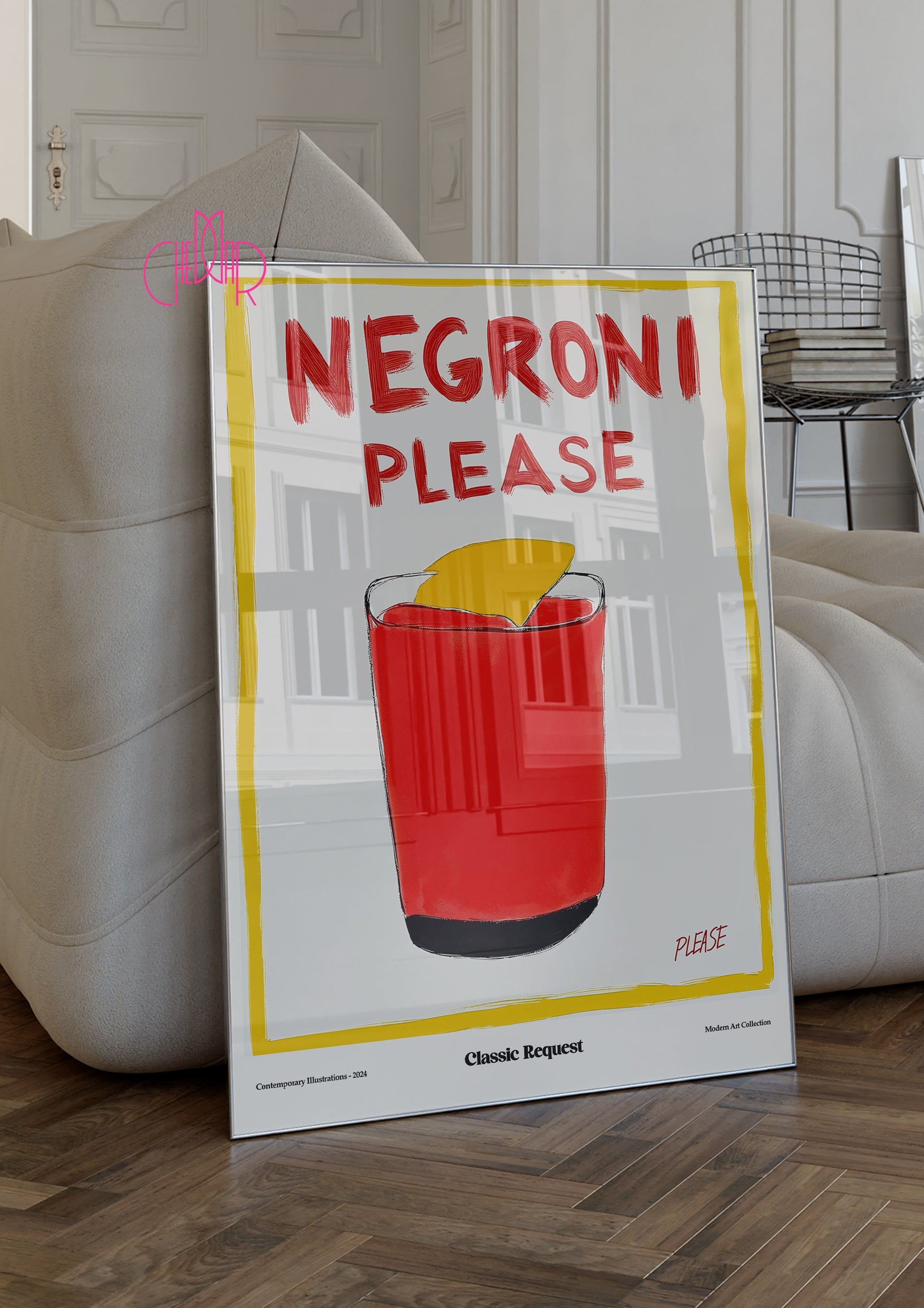 Plakat modernistyczny Negroni Please, klasyczna prośba, współczesność