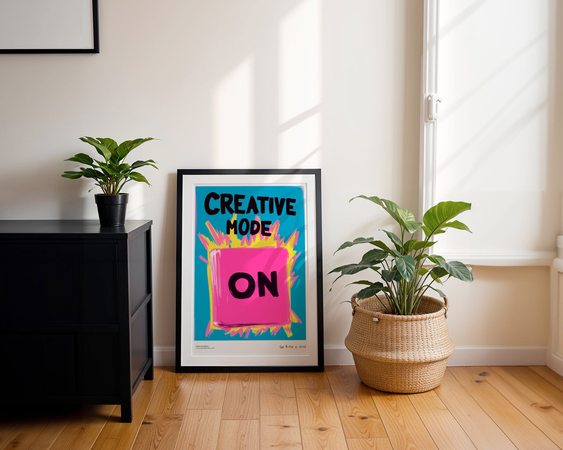 Plakat „Creative Mode ON” – Twój przycisk do nieskończonej inspiracji!