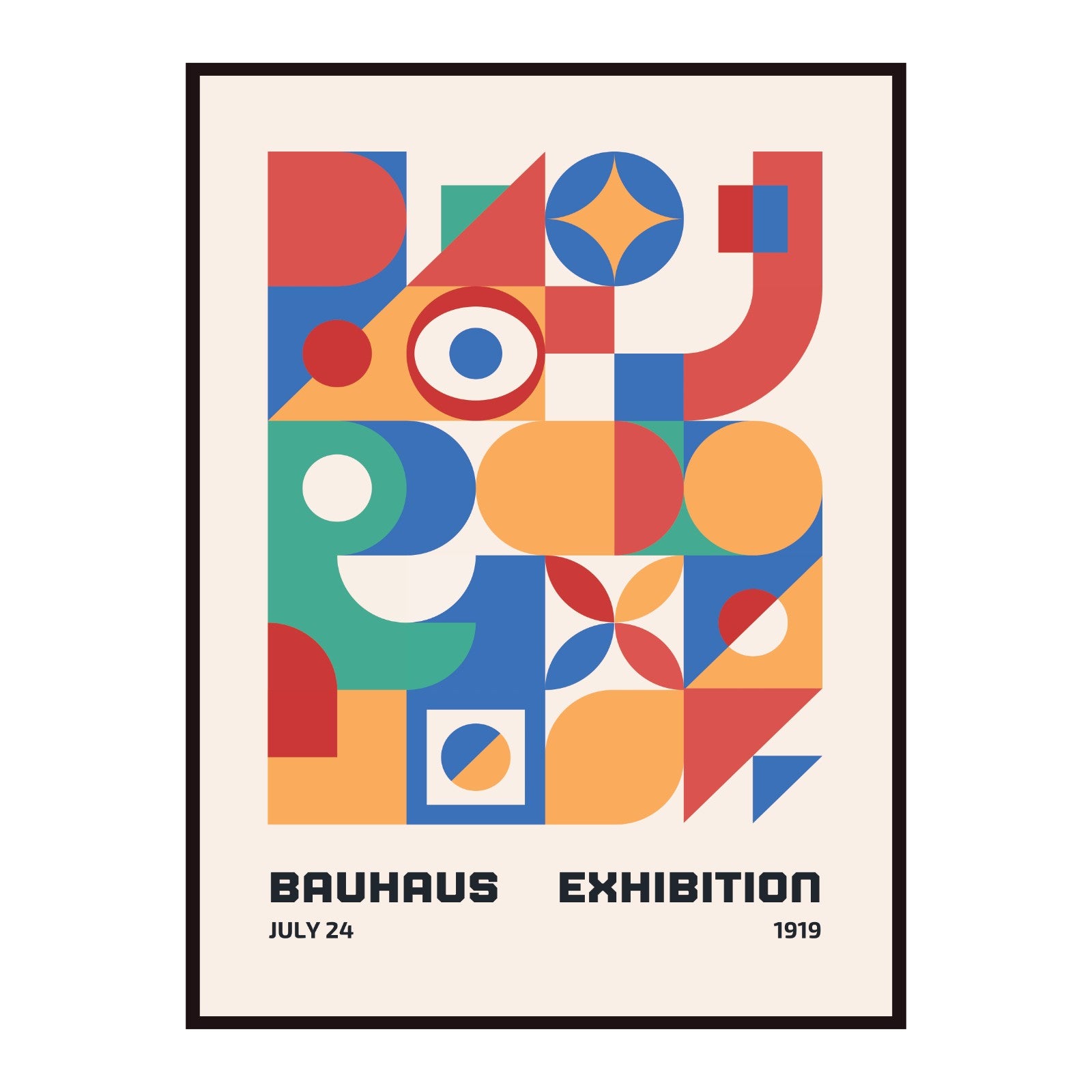 Plakat Bauhaus – Kolorowe abstrakcyjne kształty na beżowym tle, wystawa 1919