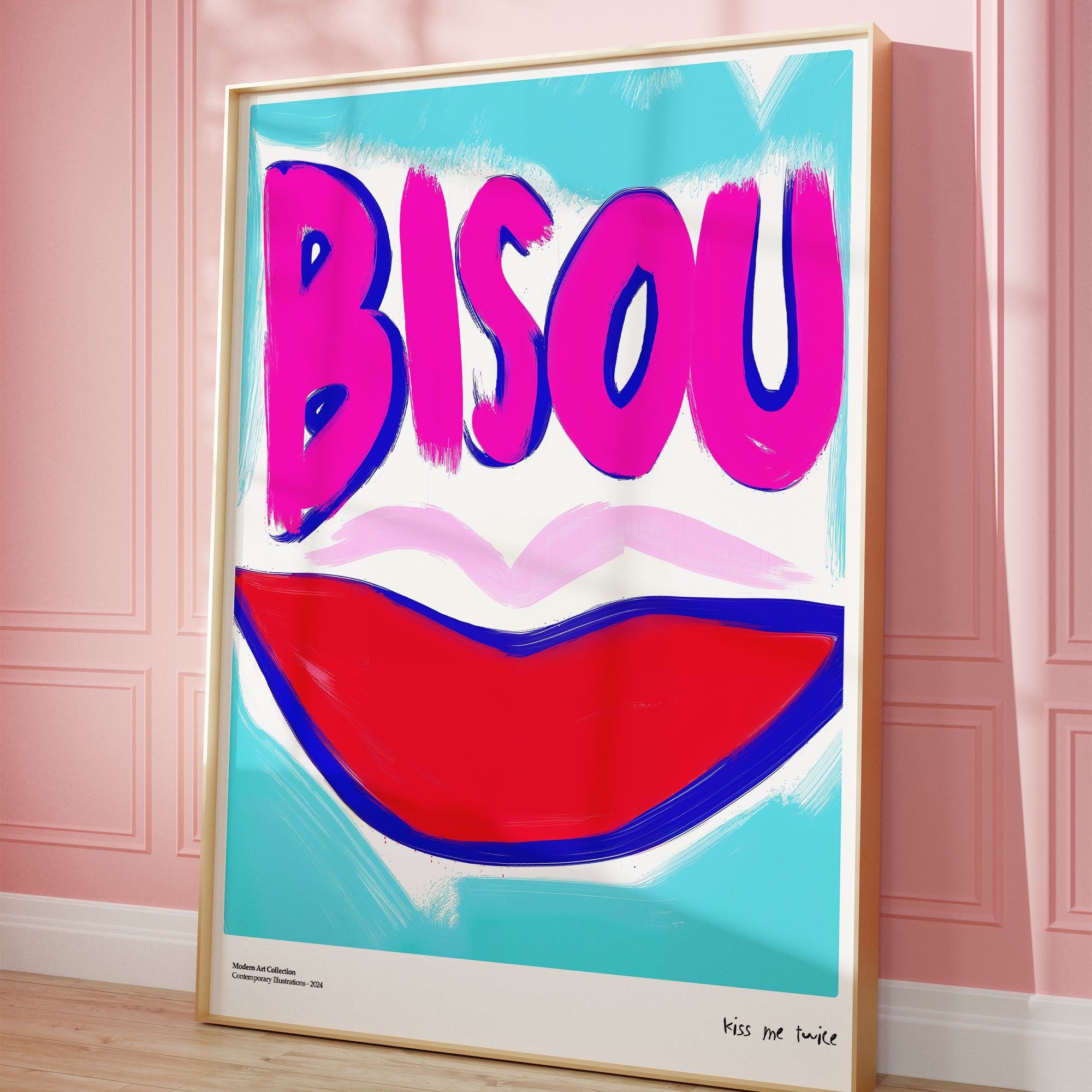Plakat Bisou Bisou, French Kiss, modernizm, sztuka współczesna