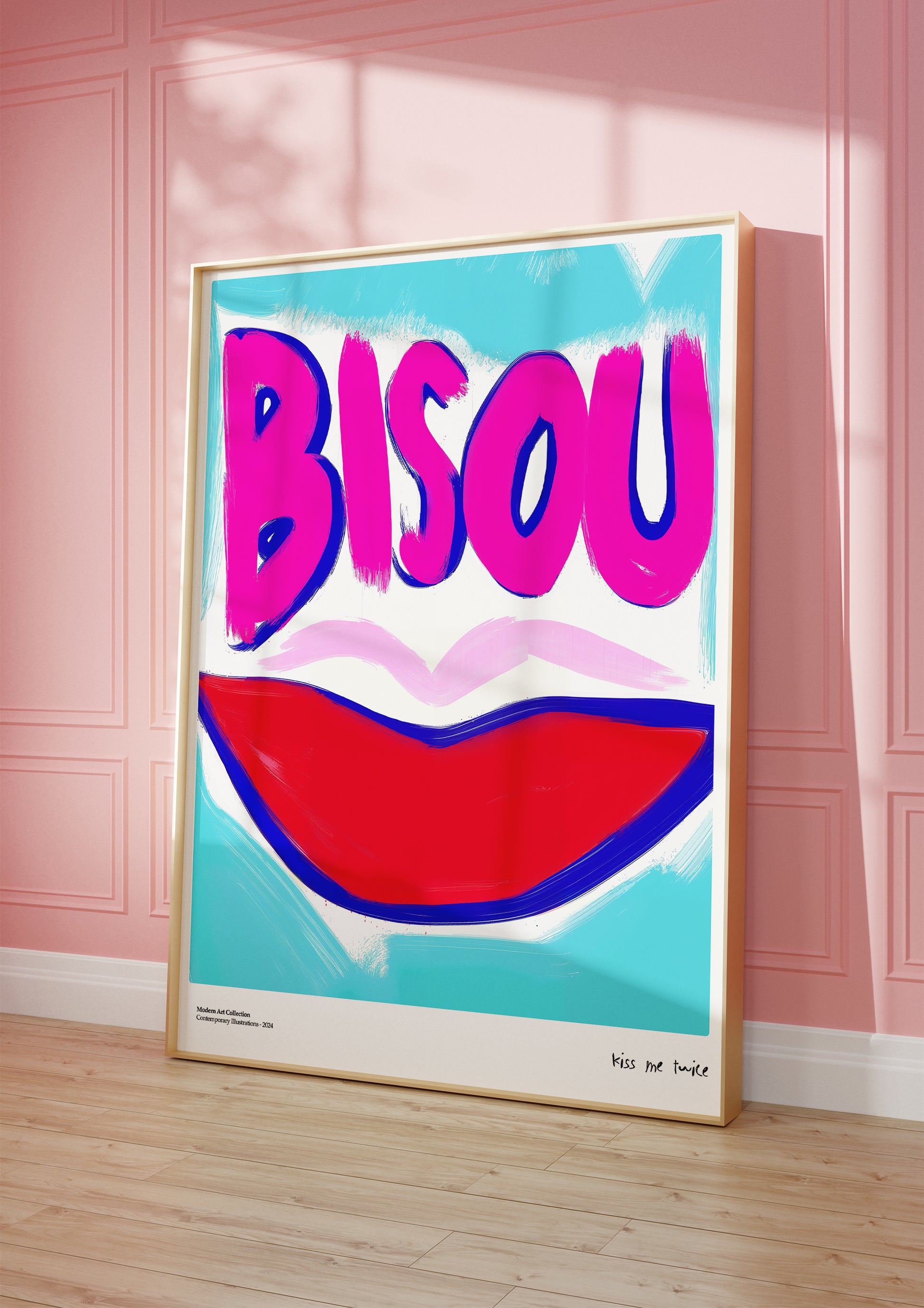 Plakat Bisou Bisou, French Kiss, modernizm, sztuka współczesna