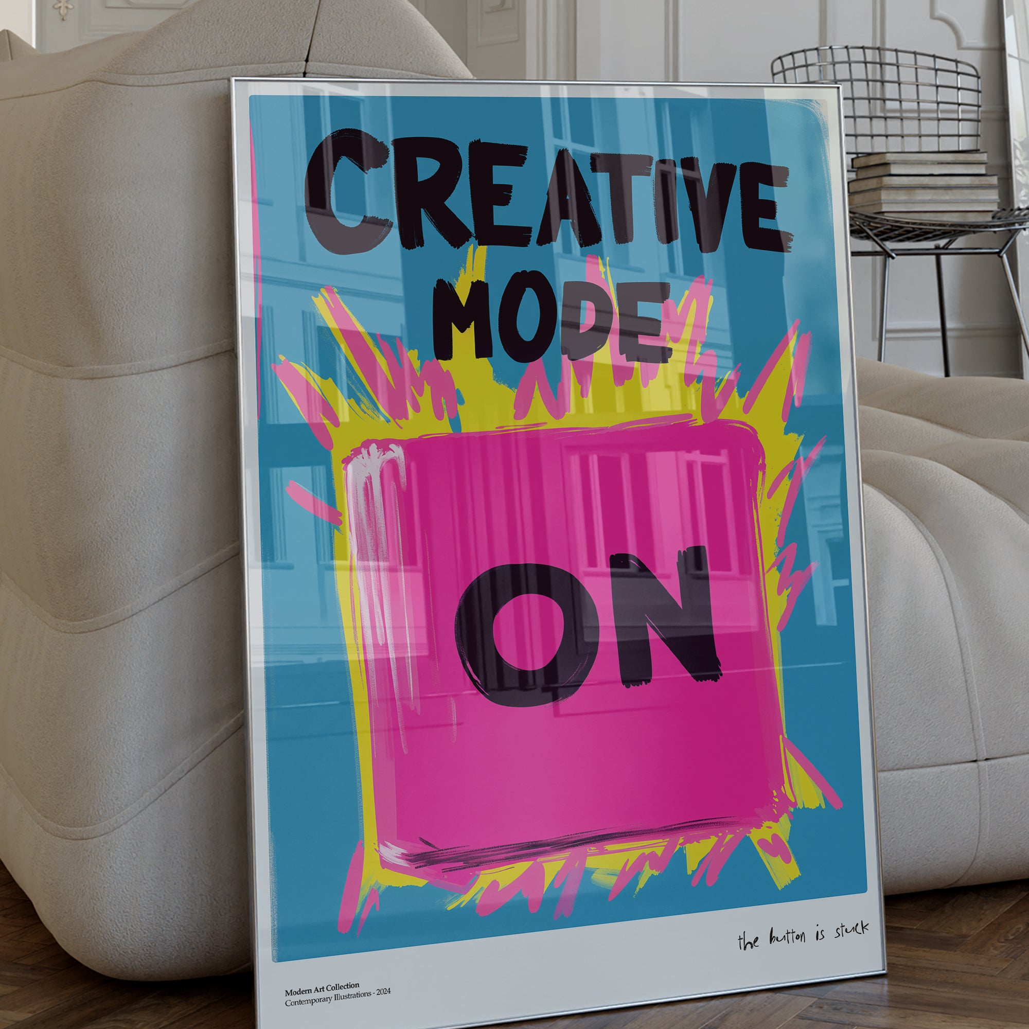 Plakat „Creative Mode ON” – Twój przycisk do nieskończonej inspiracji!