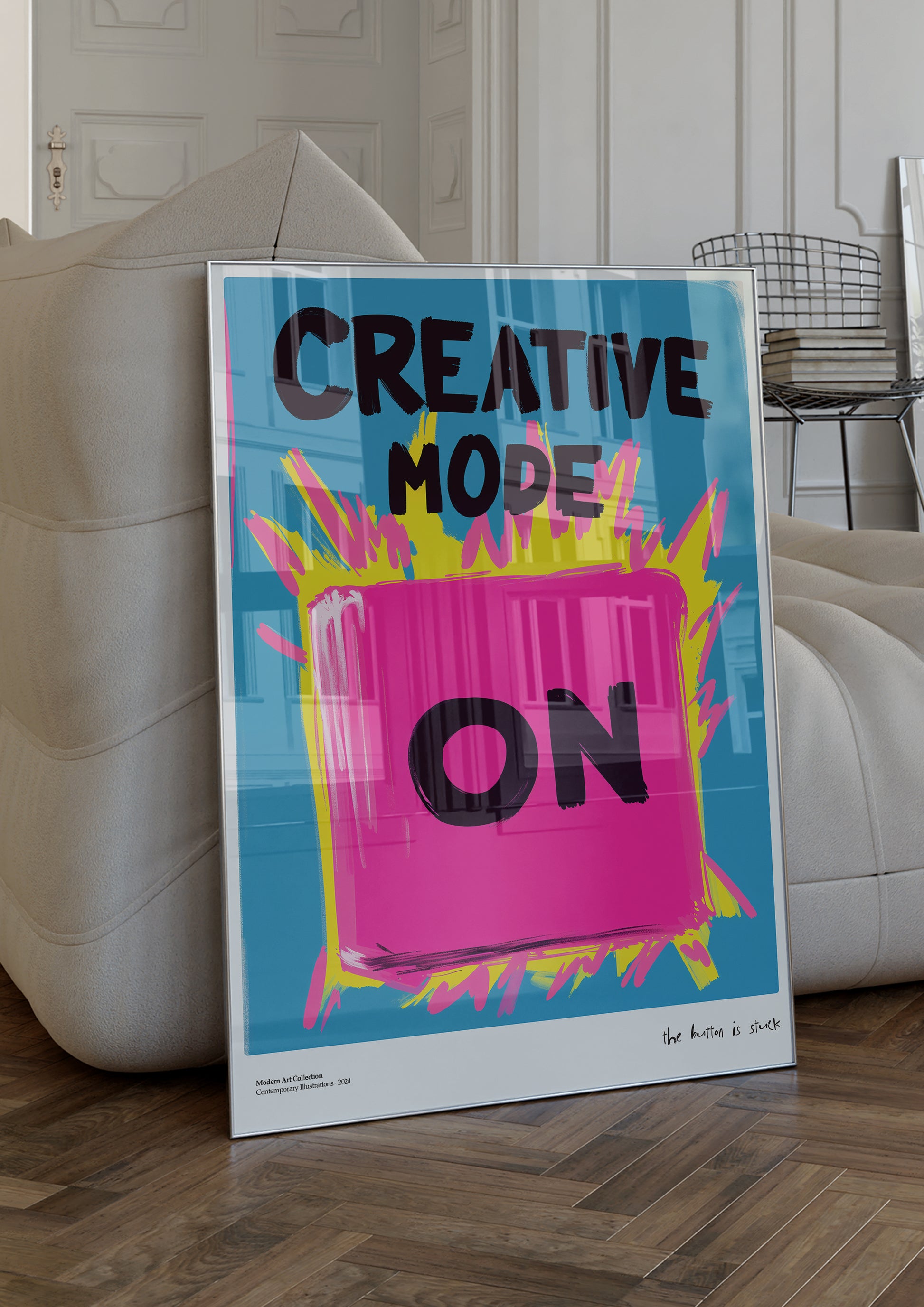 Plakat „Creative Mode ON” – Twój przycisk do nieskończonej inspiracji!