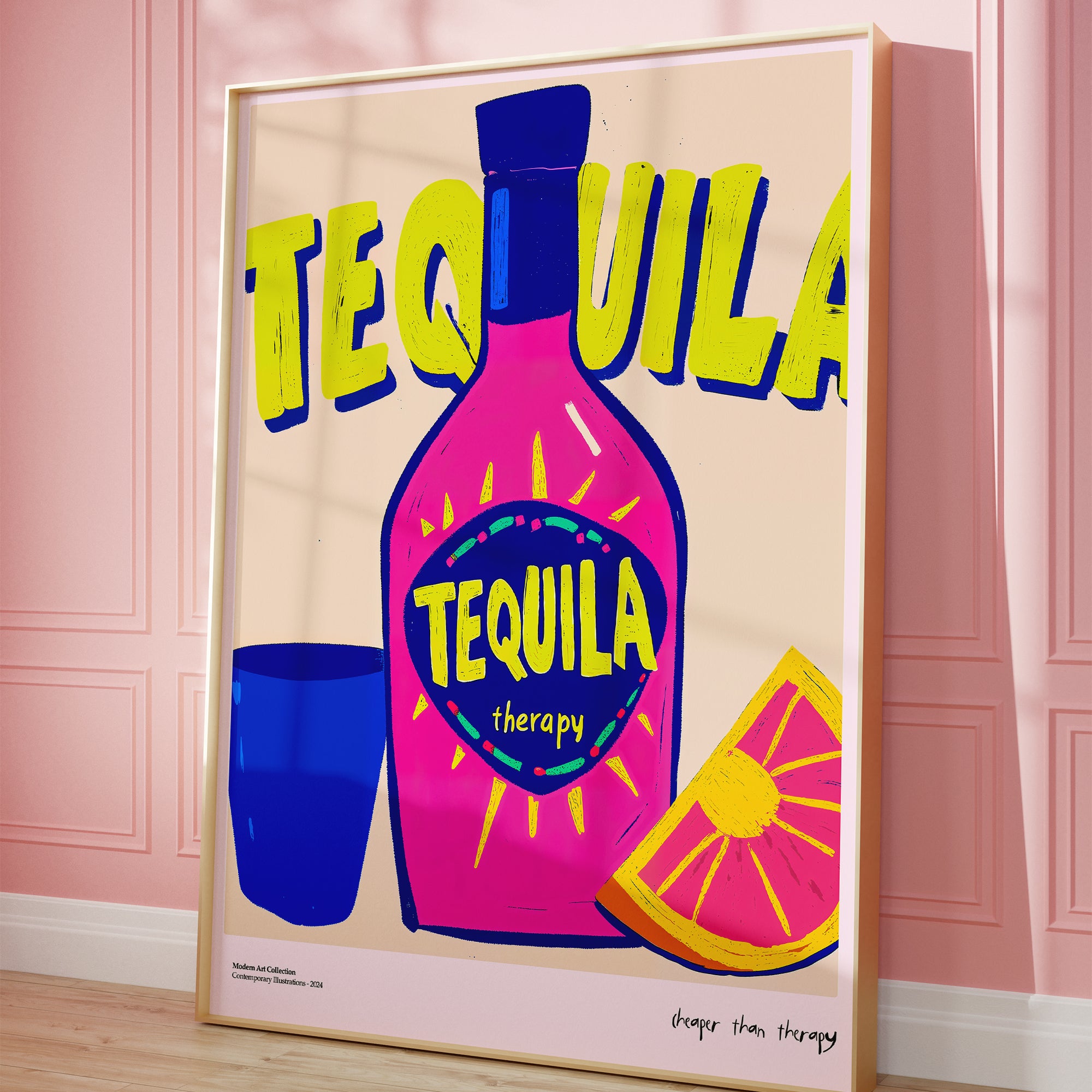 Plakat „Tequila Therapy” – Bo najlepsze rozmowy zdarzają się przy soli i cytrynie!