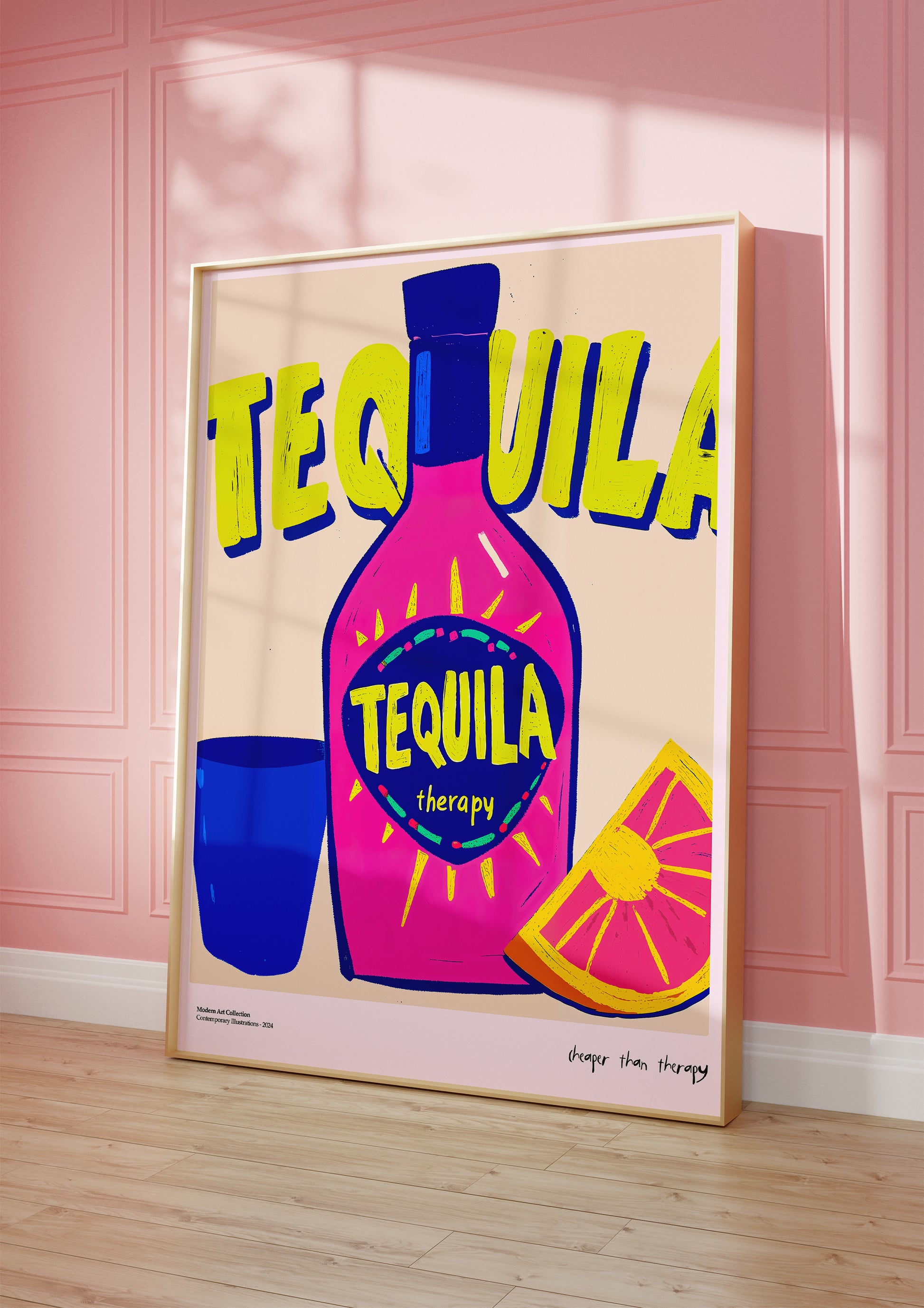 Plakat „Tequila Therapy” – Bo najlepsze rozmowy zdarzają się przy soli i cytrynie!
