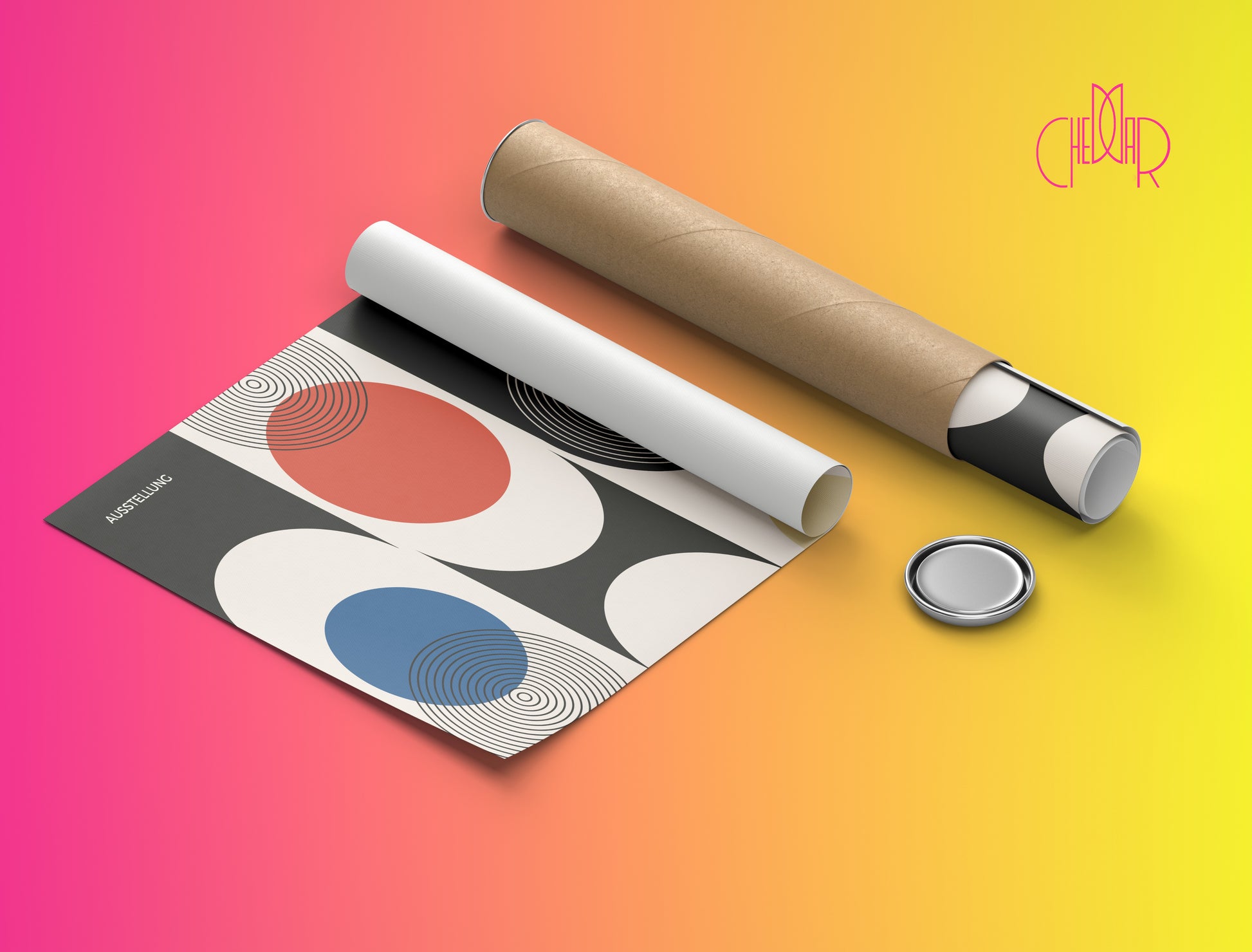 Plakat Bauhaus – Czerwono-niebieskie koła na biało-czarnym tle