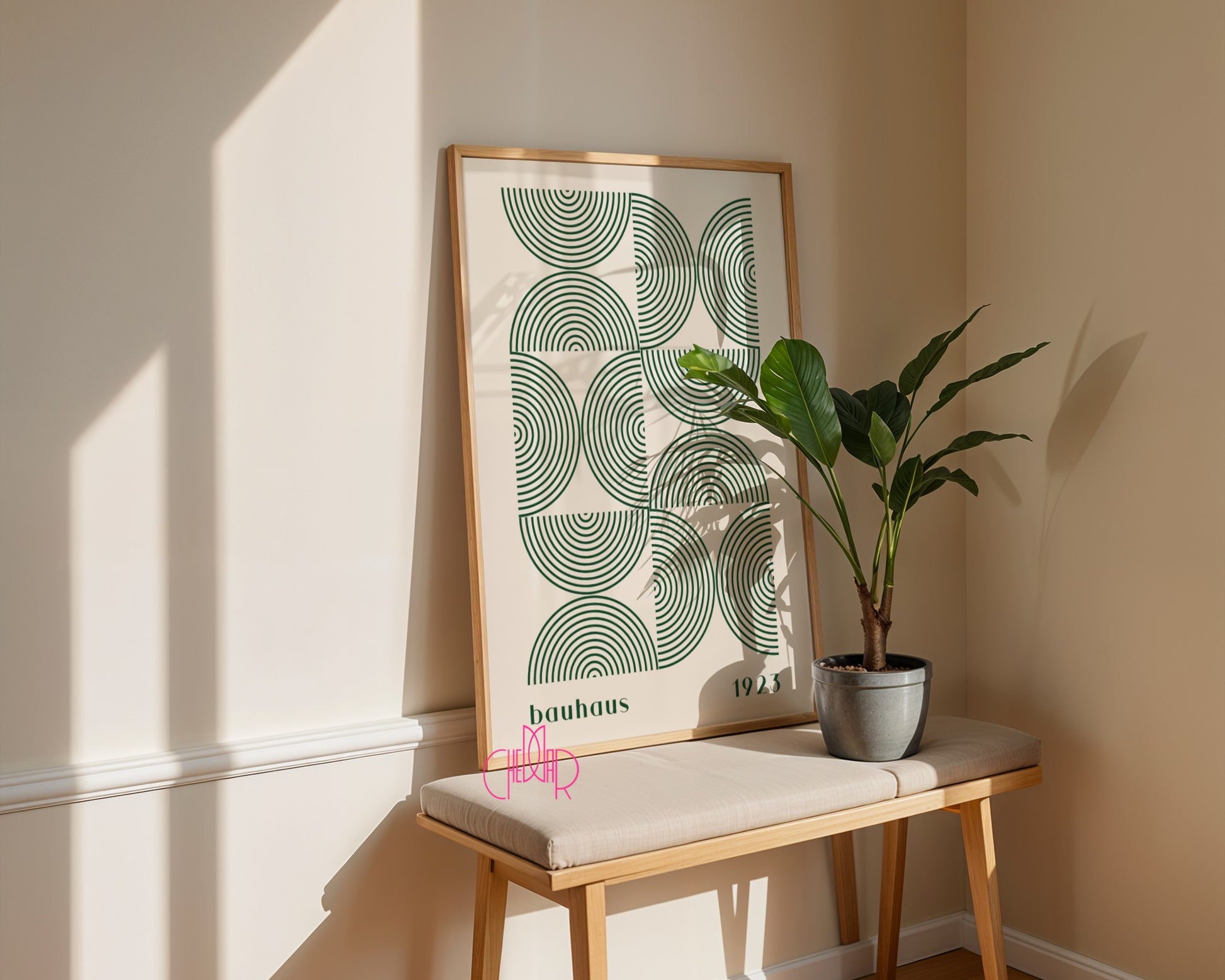 Plakat Bauhaus – Zielone półkola na beżowym tle