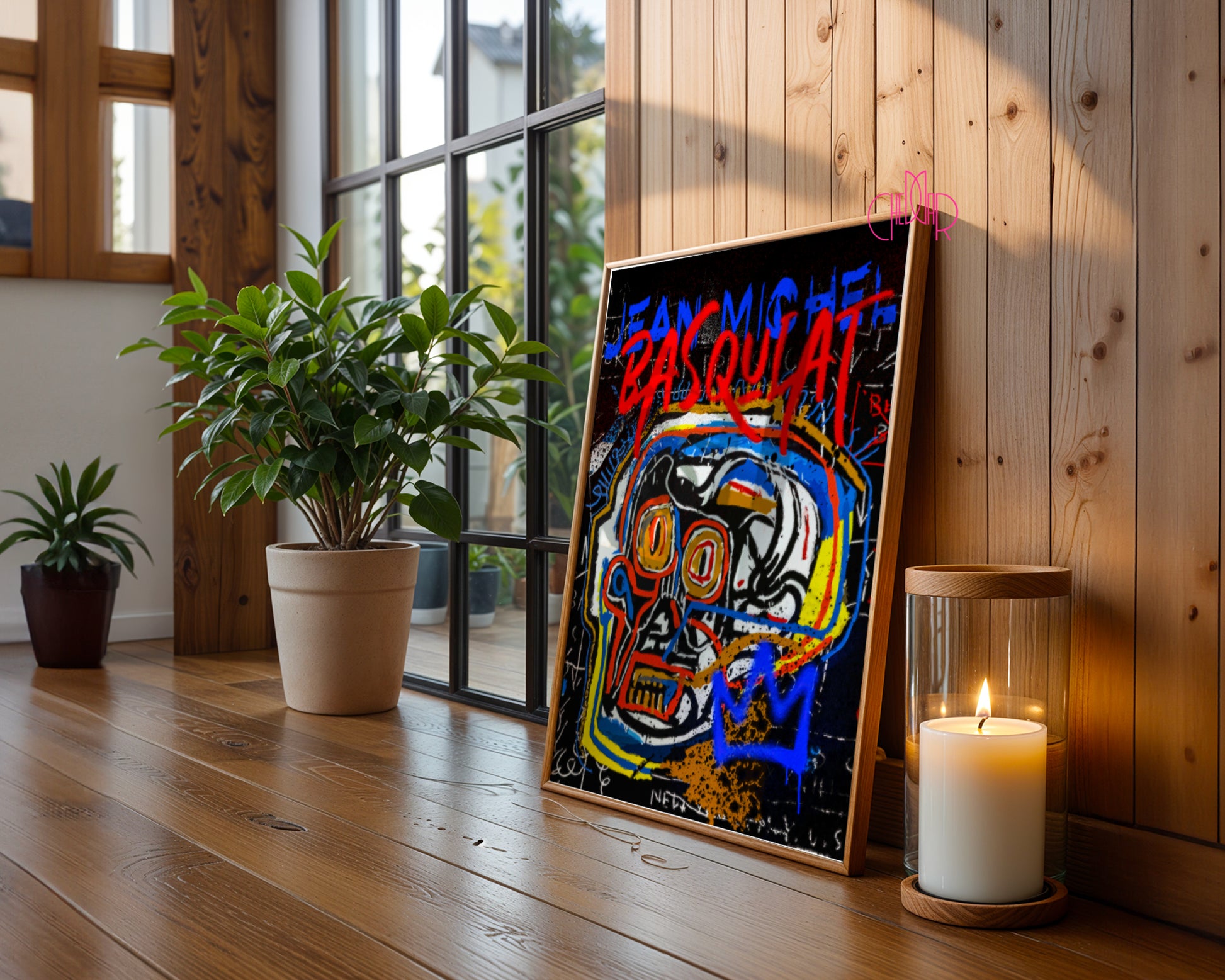 Basquiat – The Neon Skull & Blue Crown