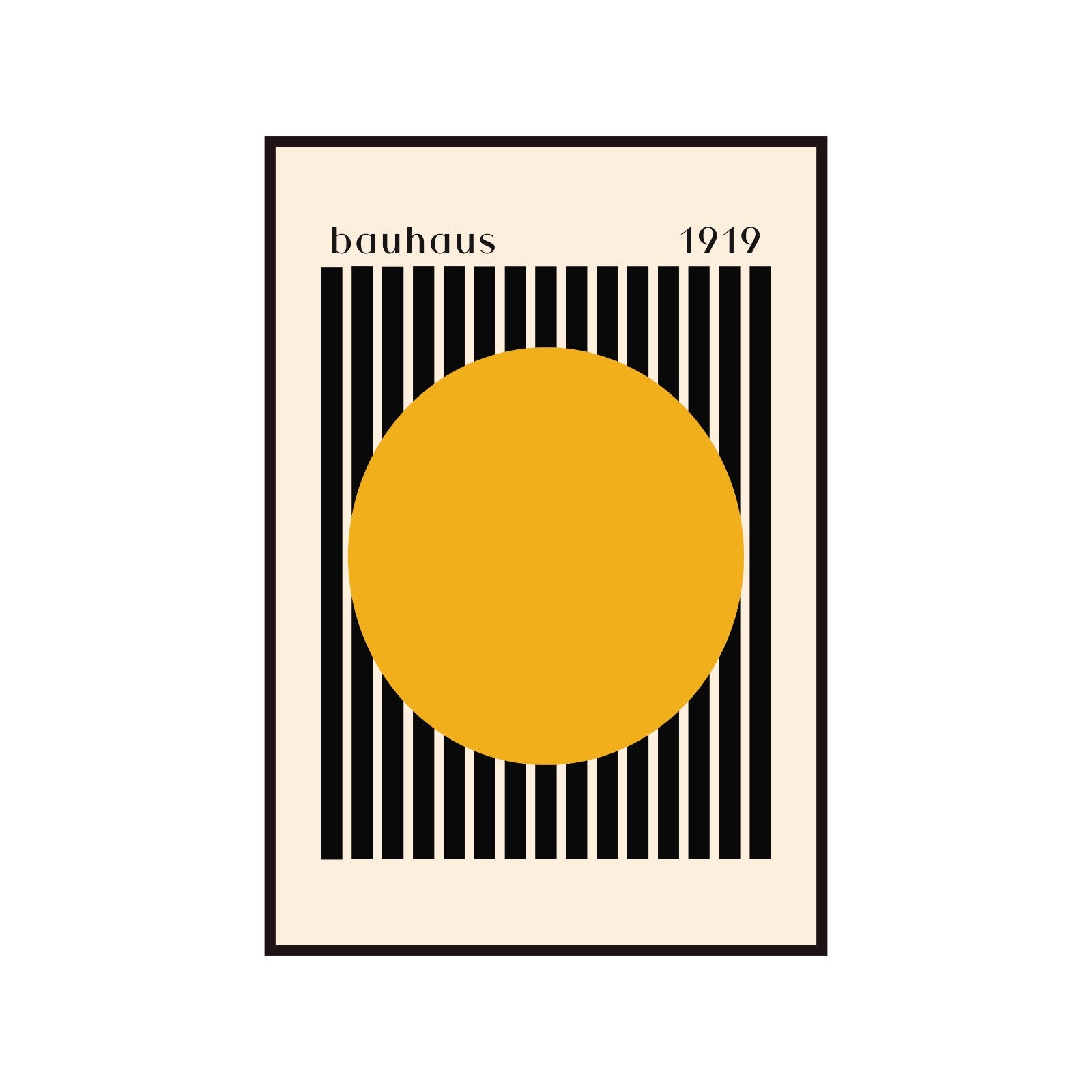 Plakat Bauhaus pomarańczowa kropka z czarno-beżowymi paskami