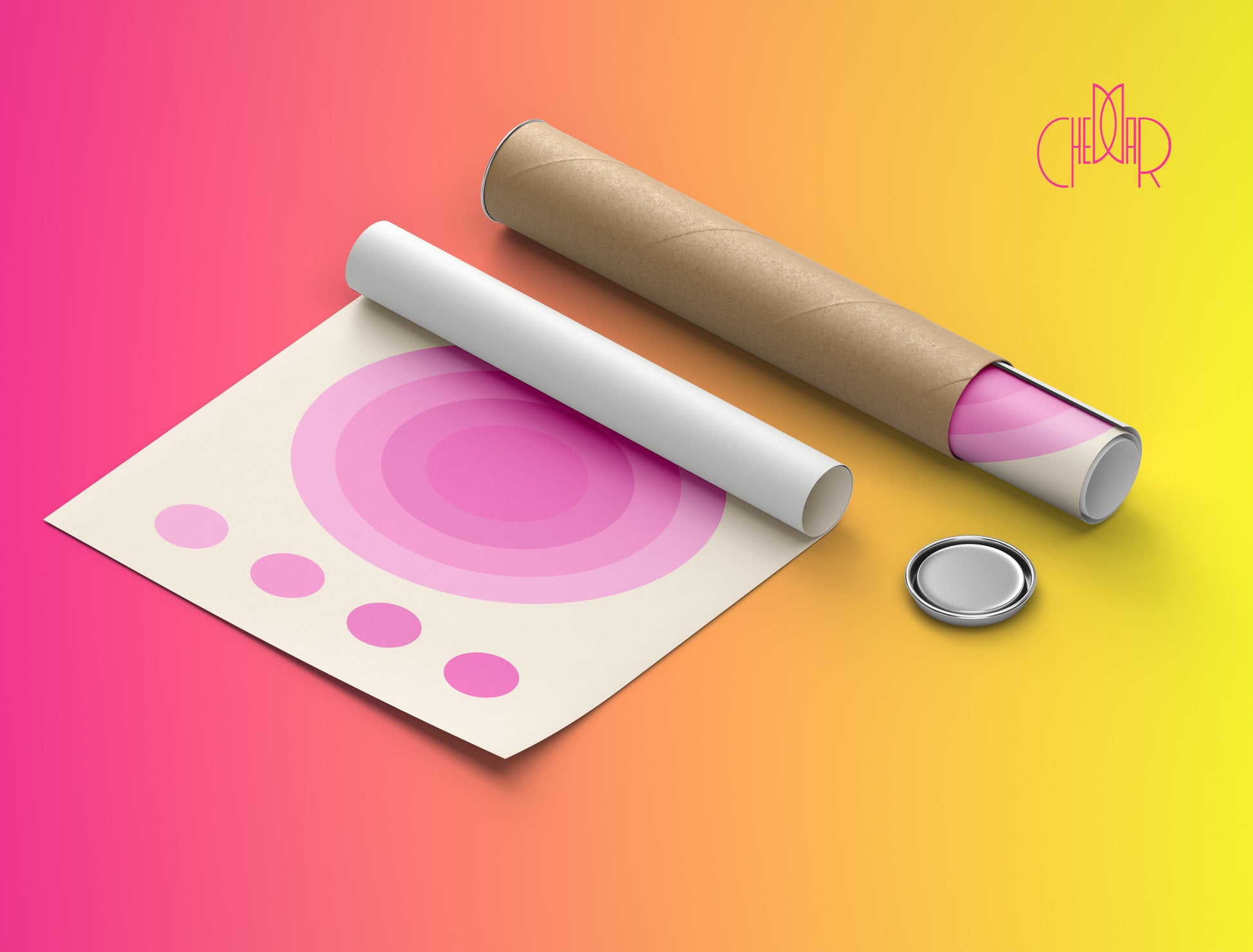 Plakat Bauhaus różowe koło energii na beżowym tle, retro