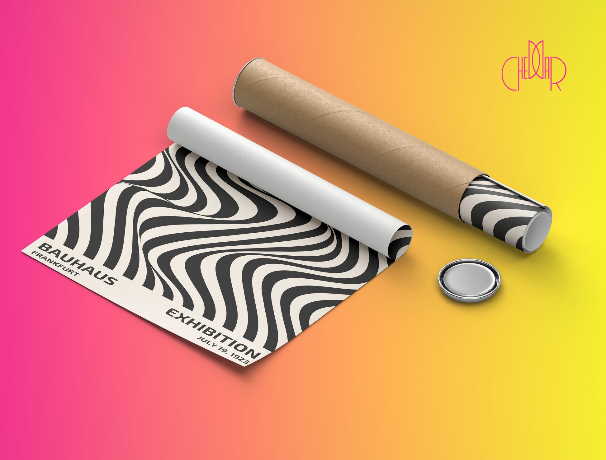 Plakat Bauhaus – Czarne abstrakcyjne linie na beżowym tle, wystawa 1919