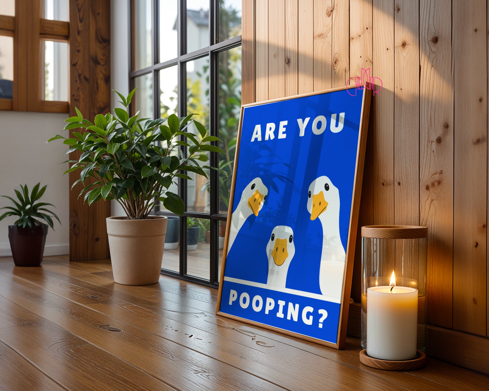 Zabawny plakat "Are You Pooping?" z gęsiami