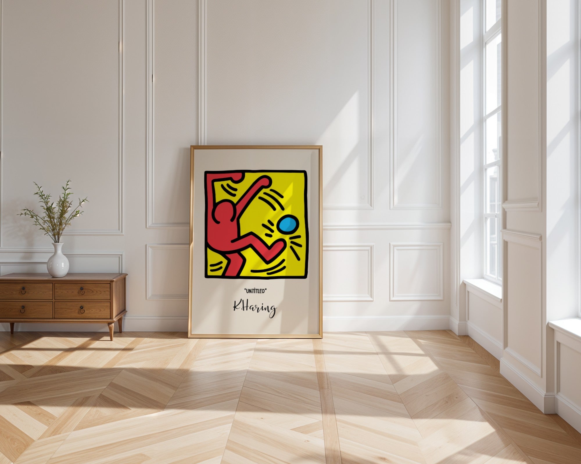 Plakat Keith Haring Untitled, postać z piłką, street art, pop art
