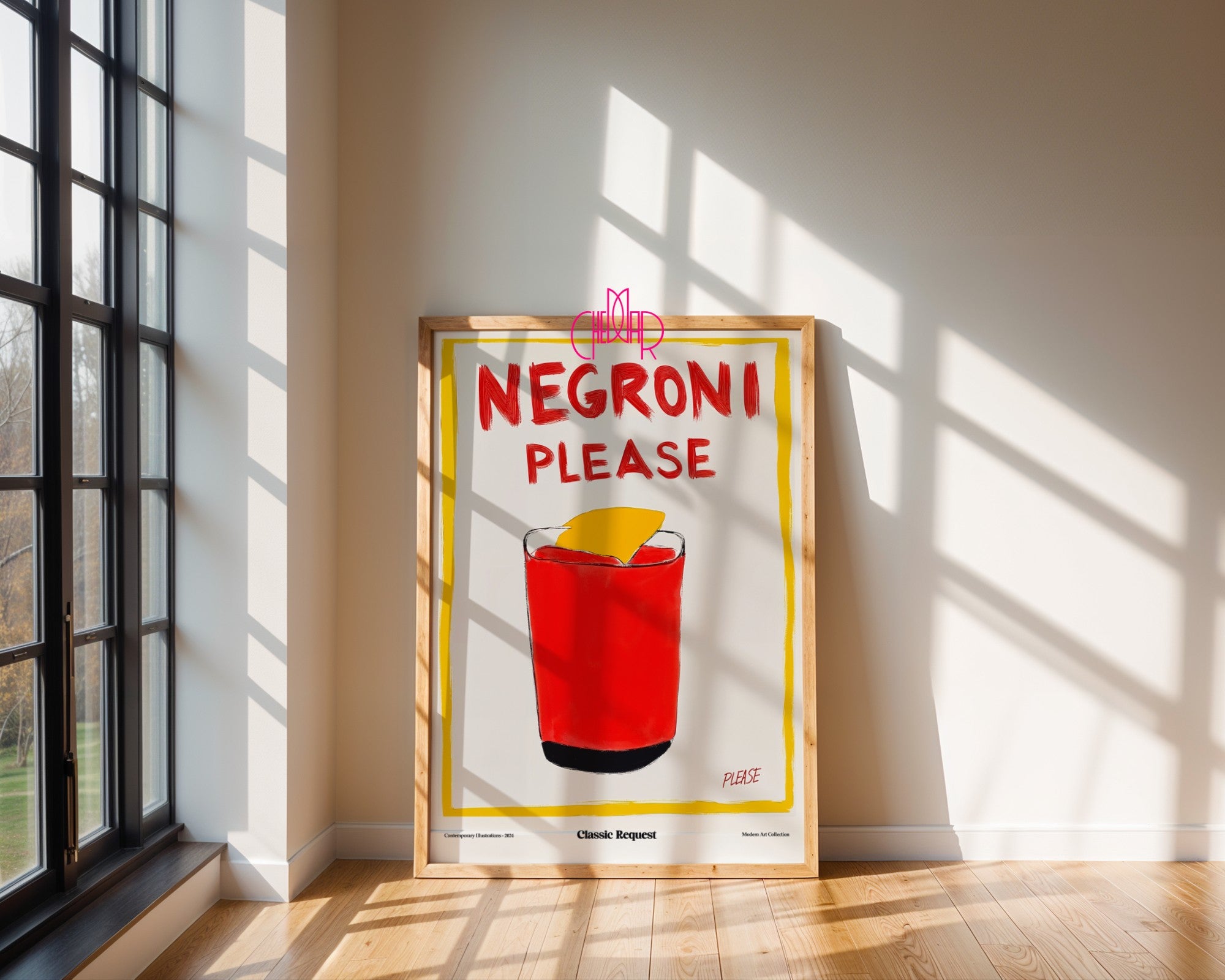 Plakat modernistyczny Negroni Please, klasyczna prośba, współczesność