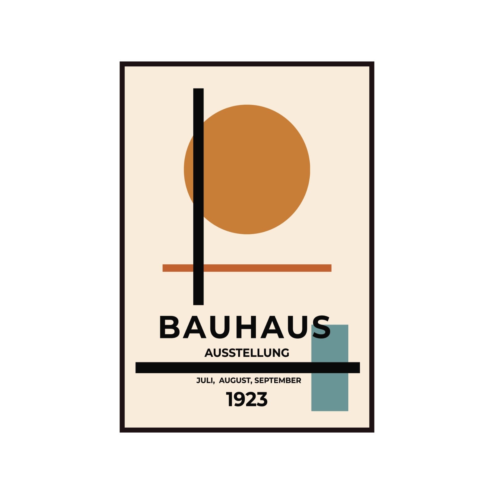 Plakat Bauhaus pomarańczowa kropka na beżowym tle, modernizm