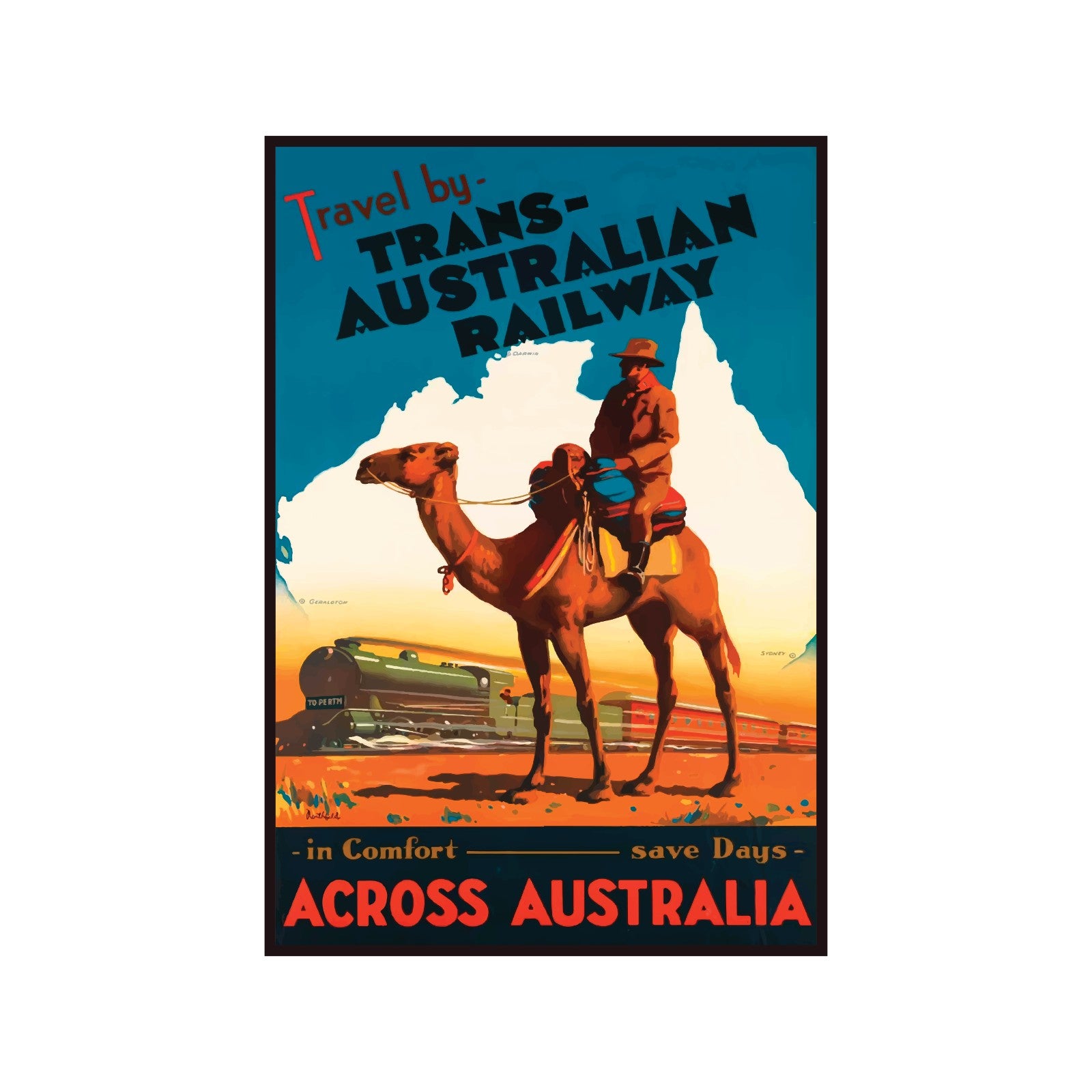Plakat „Trans Australian Railway” – podróż przez Australię, Vintage/Retro