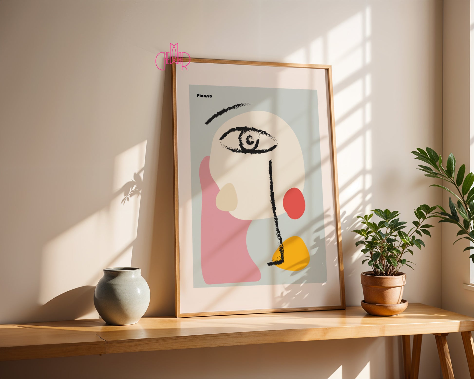 Pablo Picasso – Abstract Face Line Art & Pastel Shapes