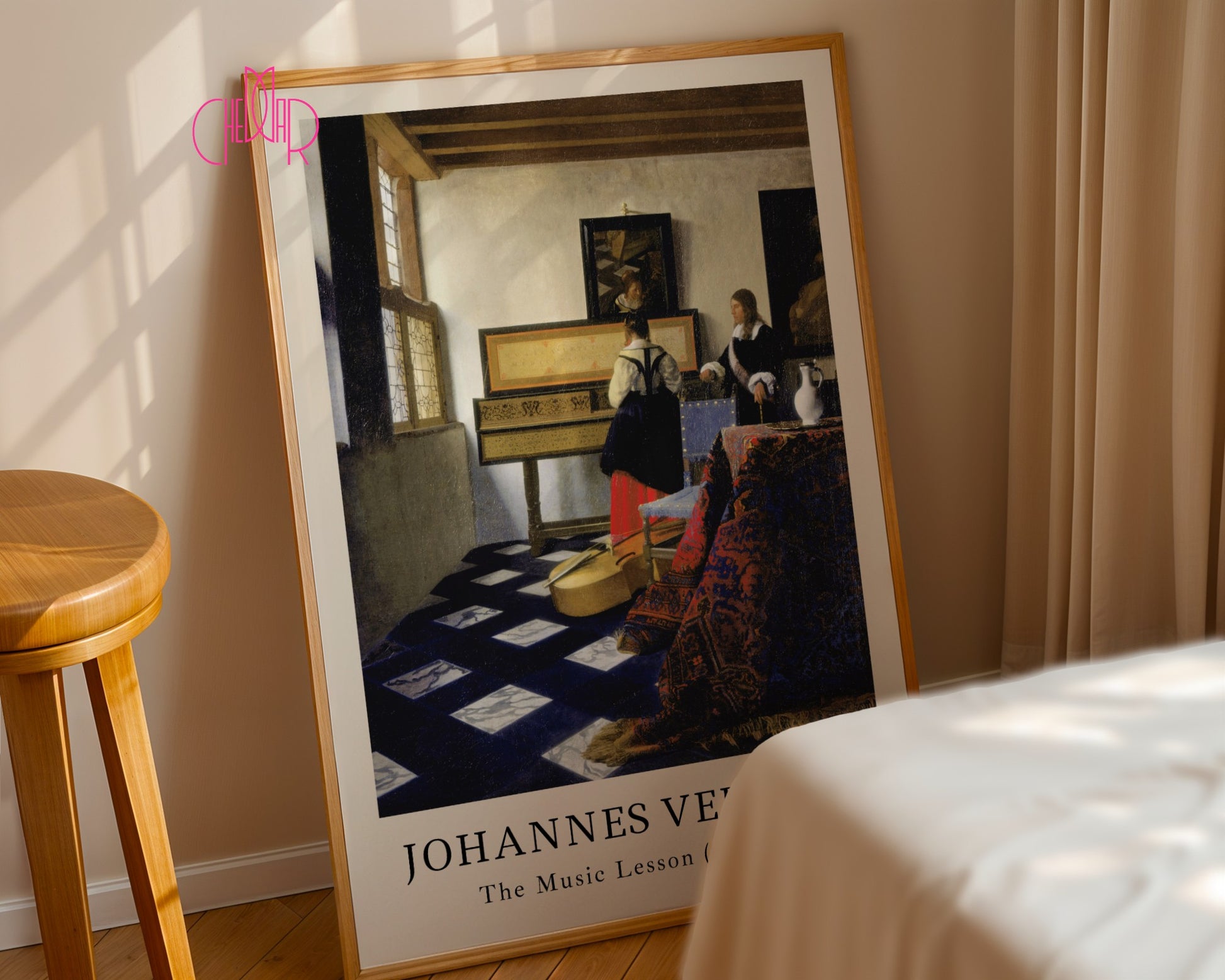 Plakat Johannes Vermeer Lekcja Muzyki, pianino, sztuka, Vintage