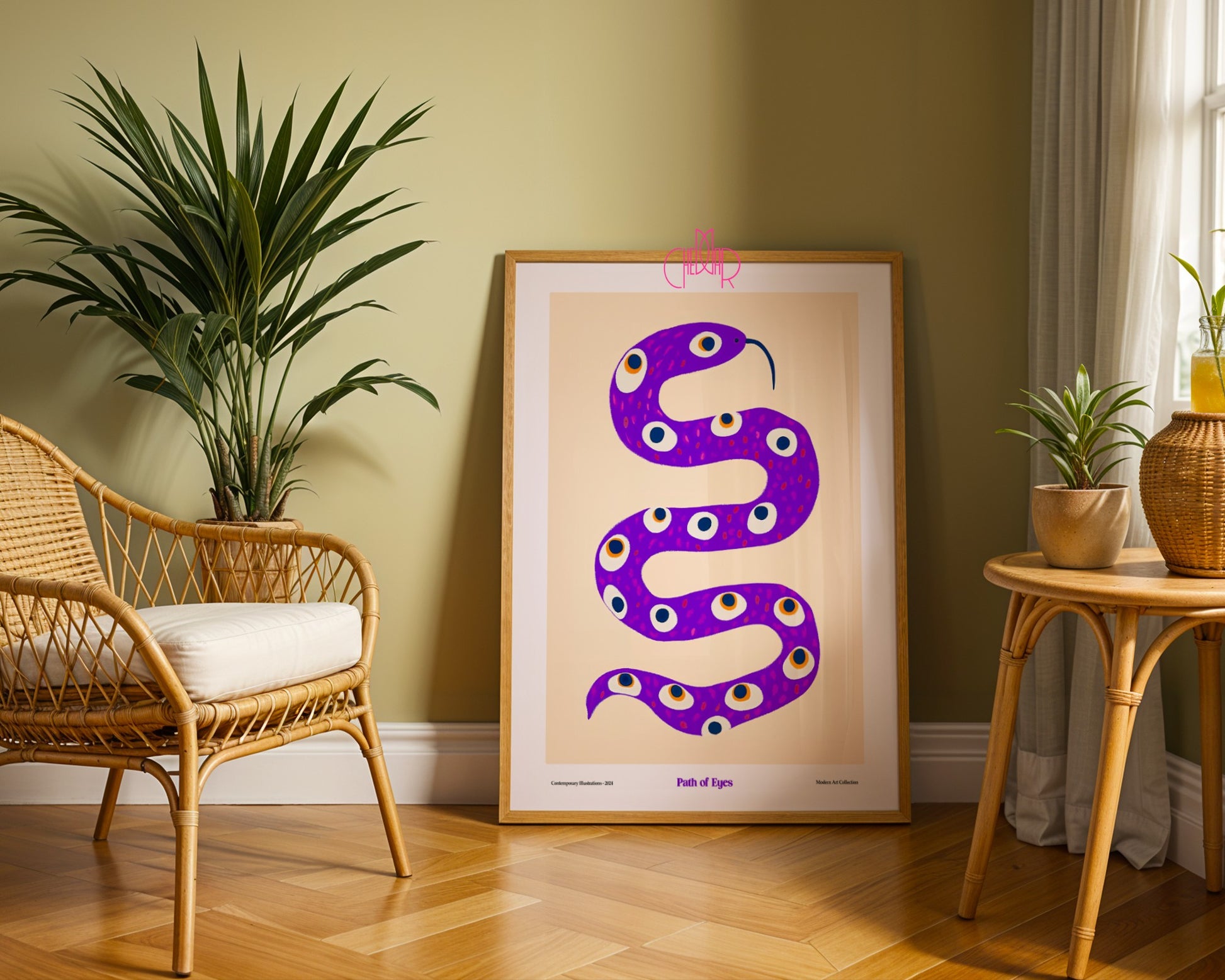Plakat Path of Eyes, Wąż z oczami, modernizm, sztuka współczesna