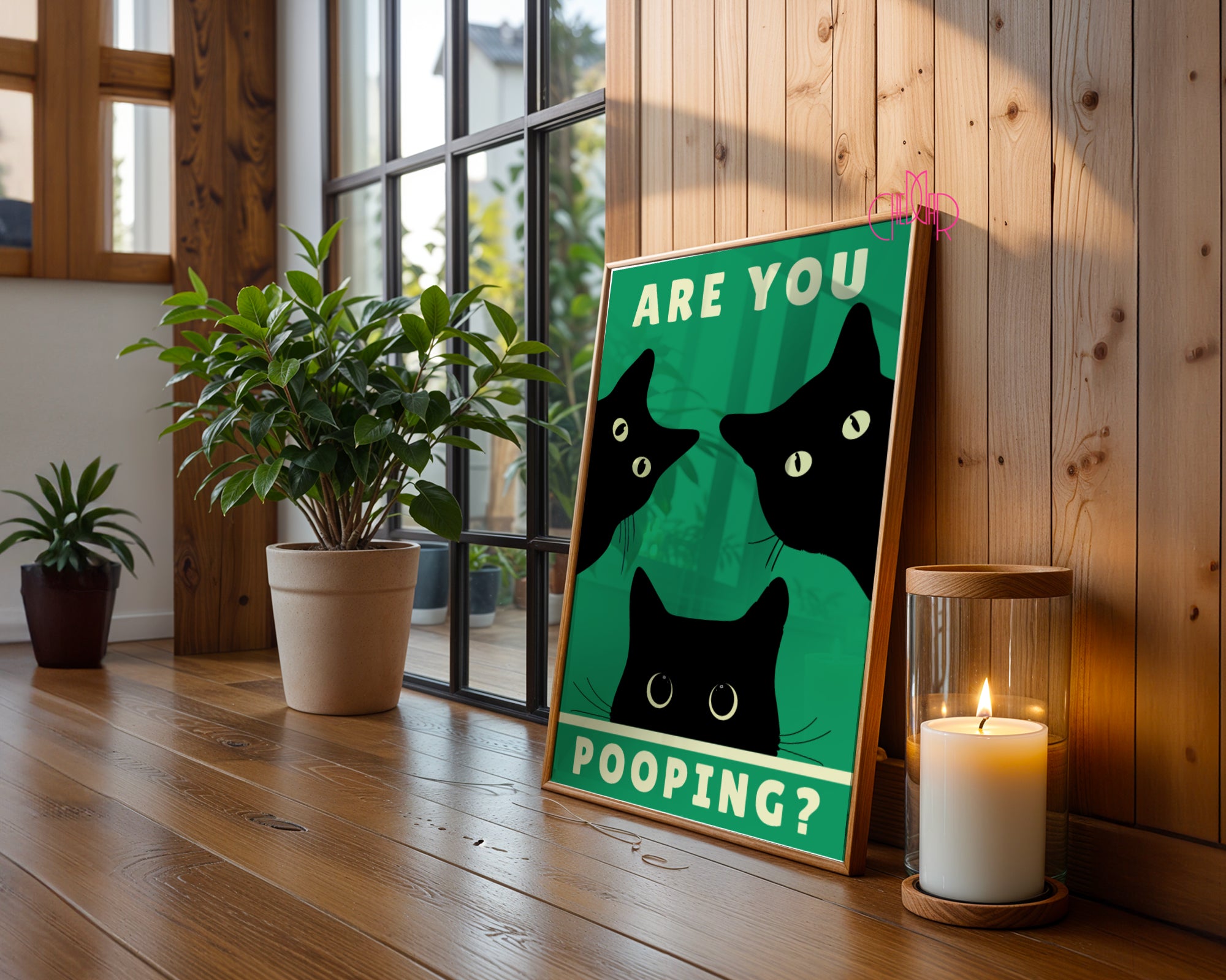 Plakat "Are You Pooping ?" z czarnymi kotami
