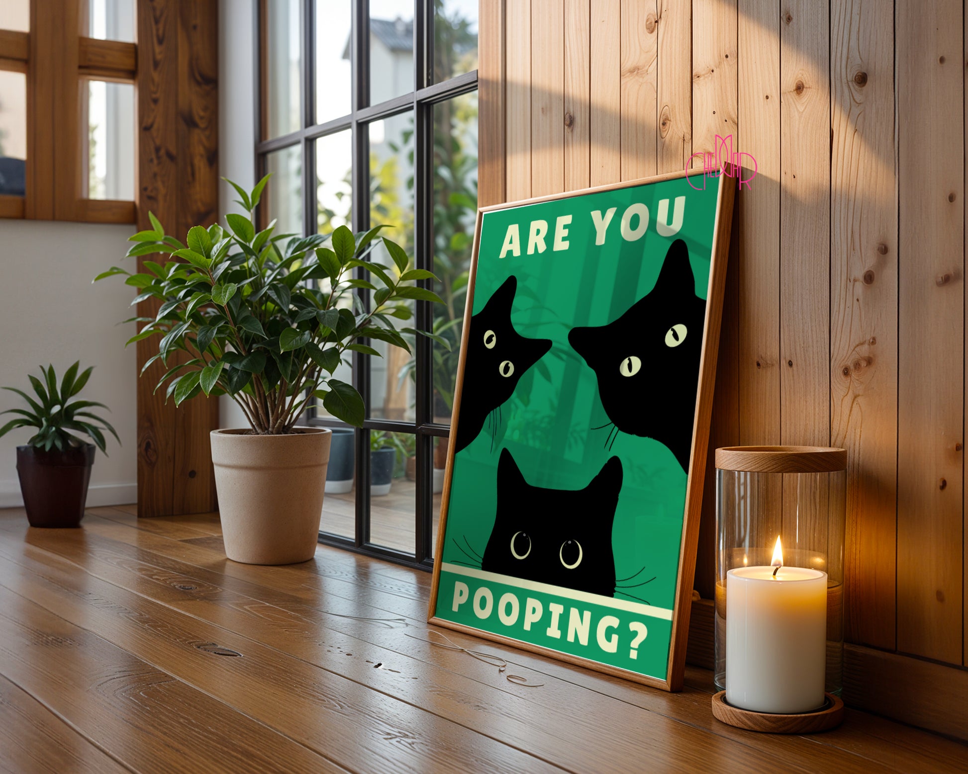 Plakat "Are You Pooping ?" z czarnymi kotami