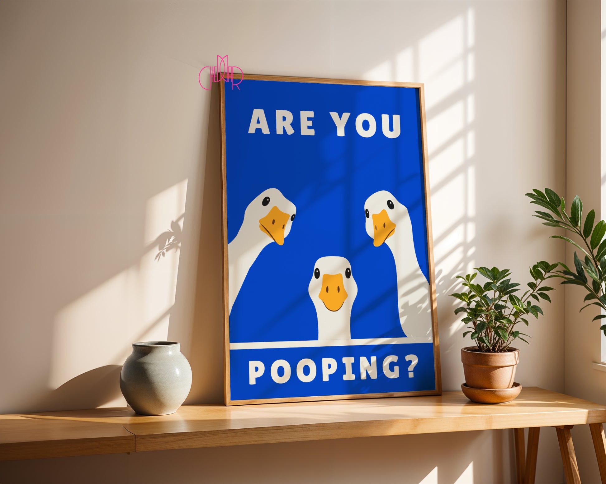 Zabawny plakat "Are You Pooping?" z gęsiami