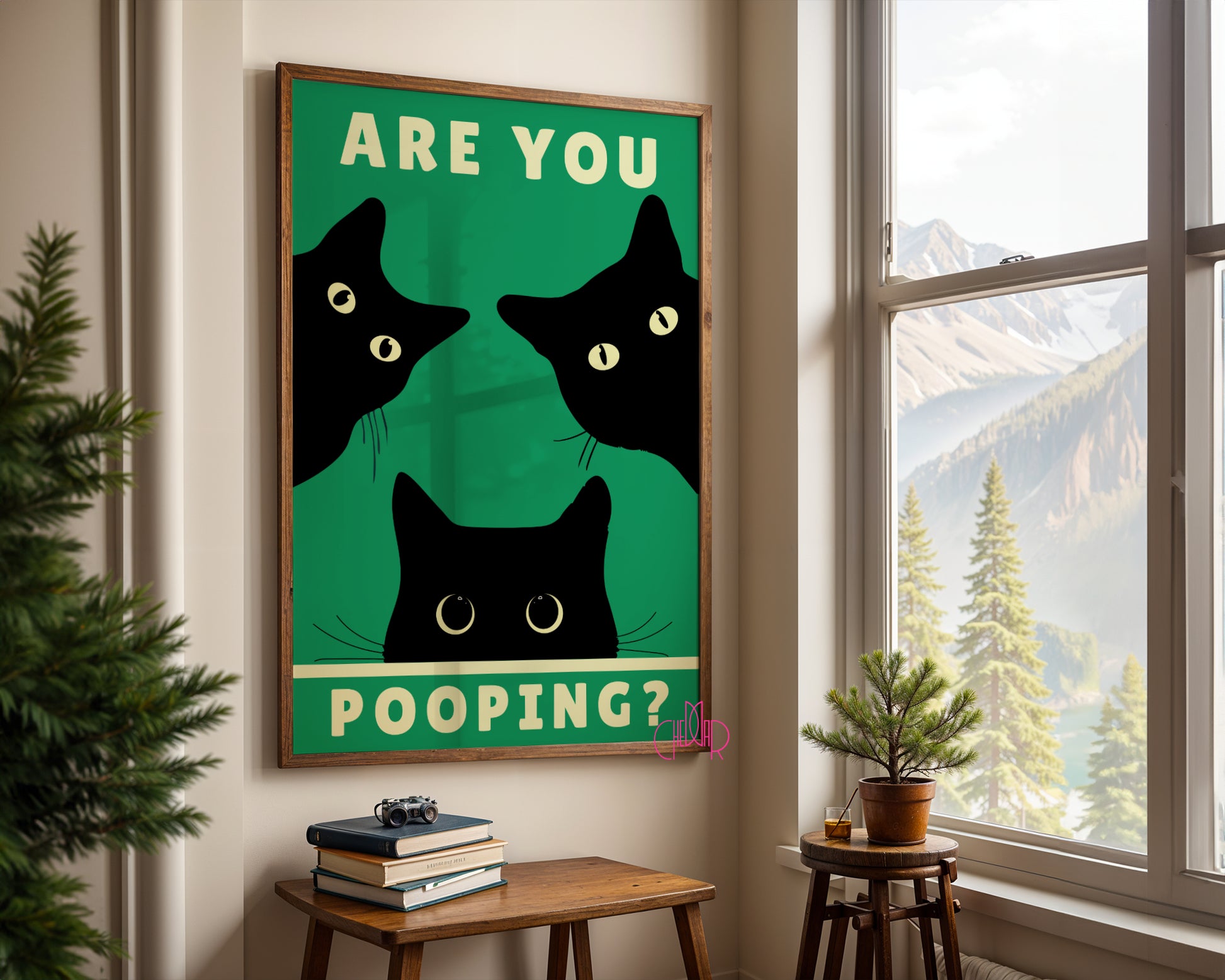 Plakat "Are You Pooping ?" z czarnymi kotami