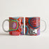 Kubek ceramiczny z kolorowym biomorficznym nadrukiem Yayoi Kusama Give Me Love Tokyo na czerwonym tle