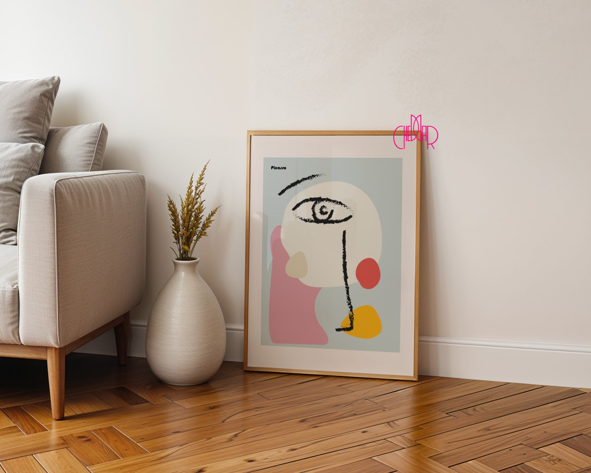 Pablo Picasso – Abstract Face Line Art & Pastel Shapes