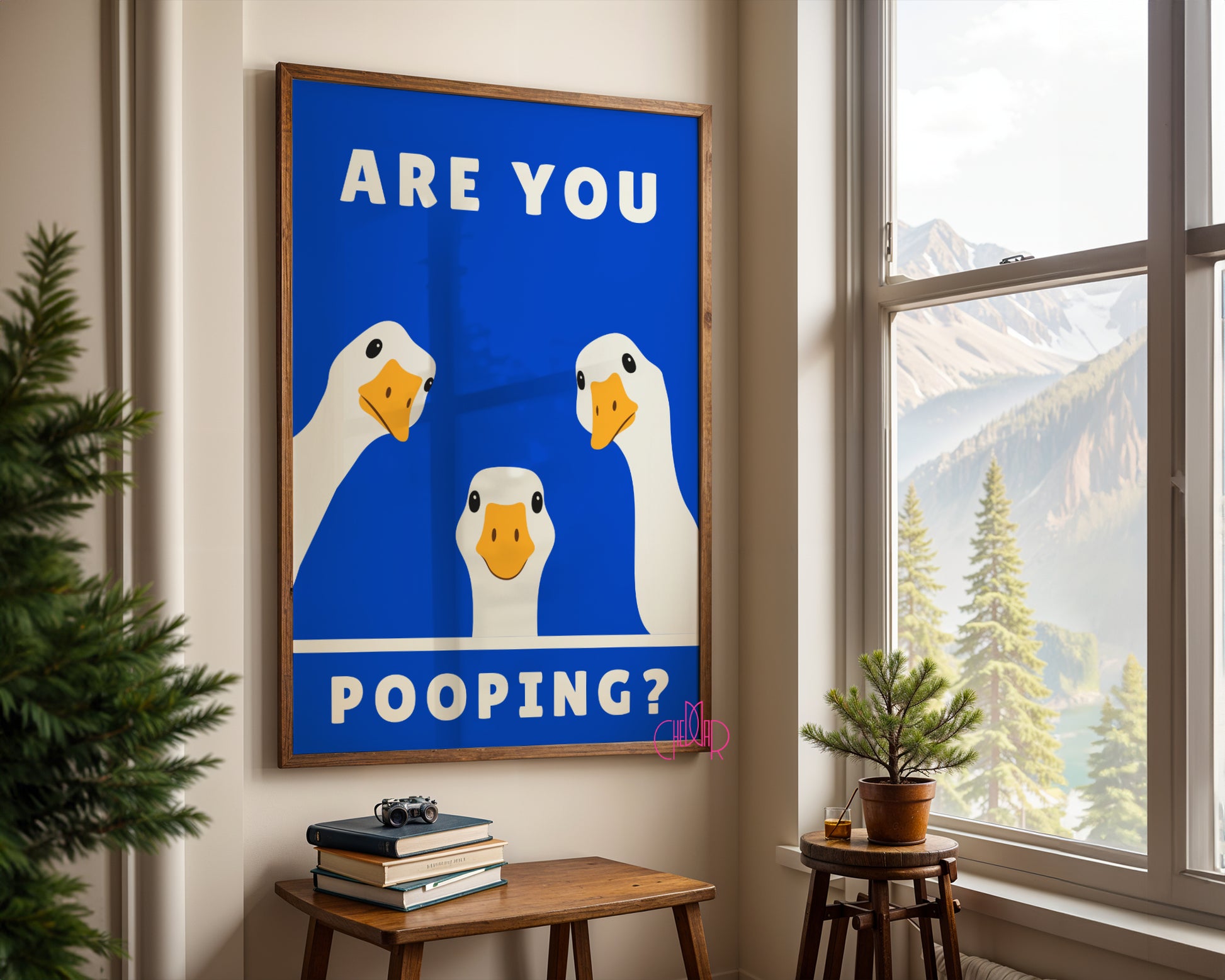 Zabawny plakat "Are You Pooping?" z gęsiami