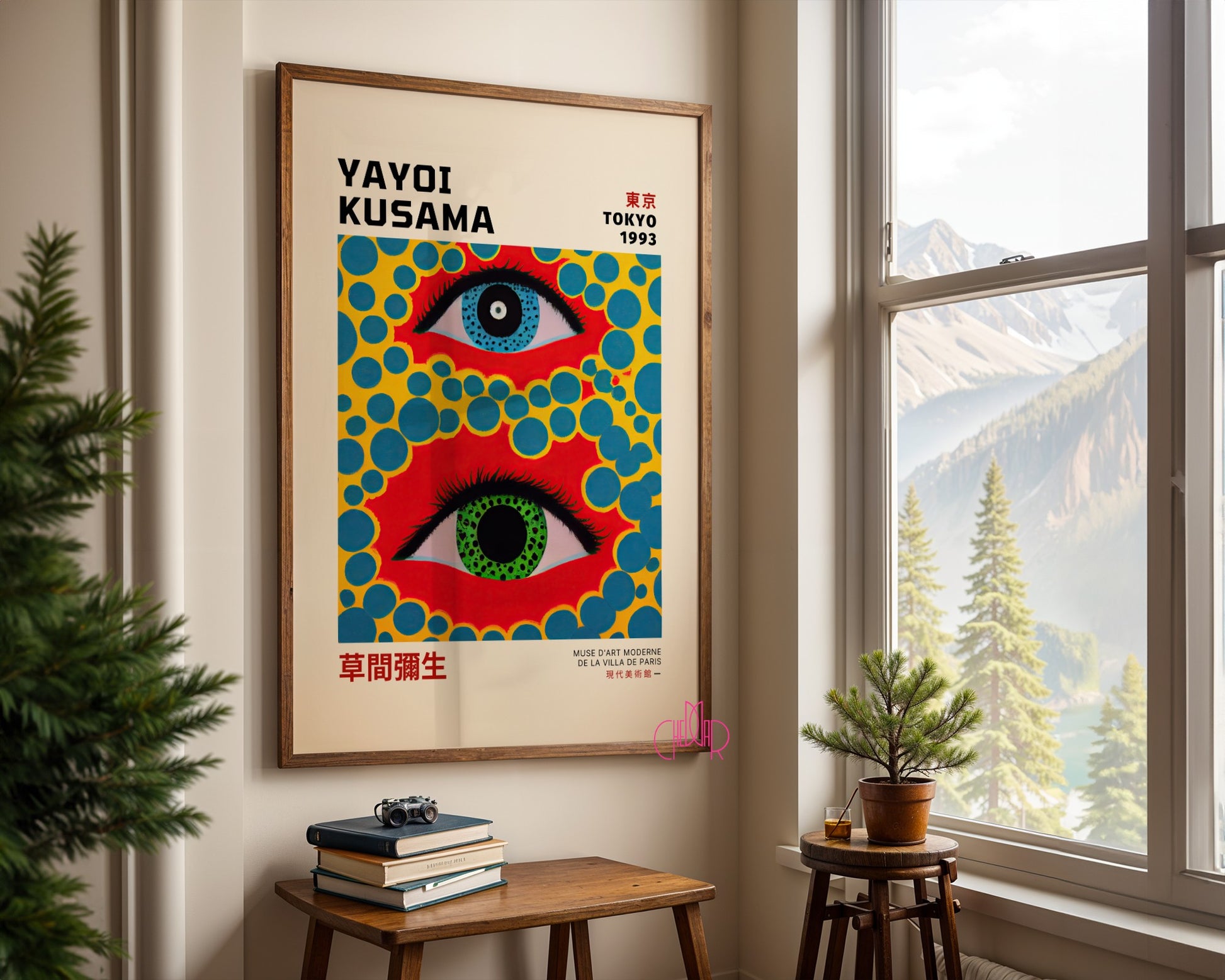 Plakat Yayoi Kusama Kolorowe oczy na czerwonym tle, Tokyo 1993