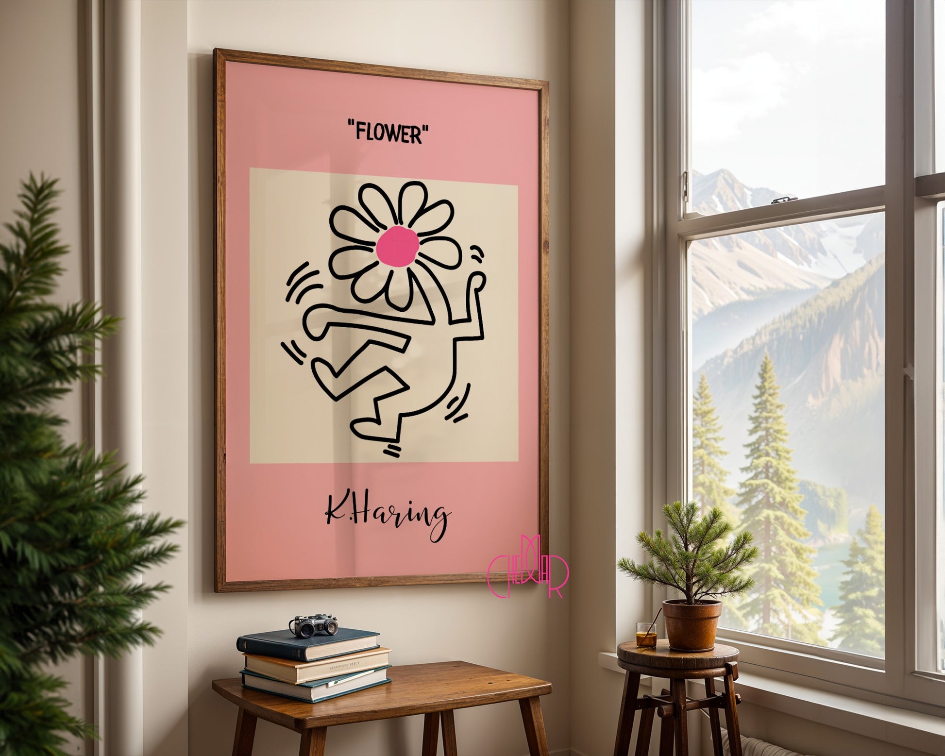 Plakat Keith Haring Flower, tańczący kwiat, street art, pop art