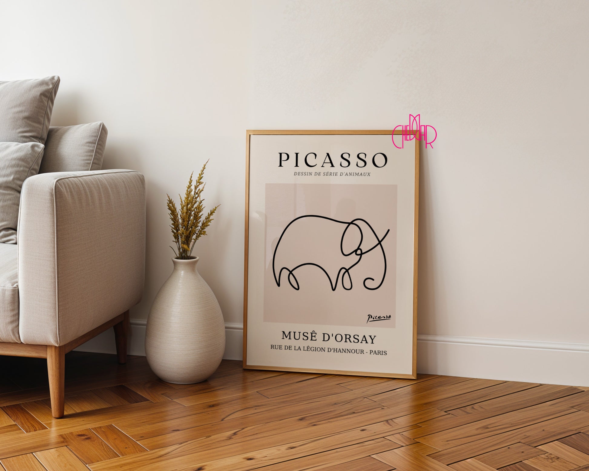 Pablo Picasso – Minimalist Elephant Line Art Exhibition Poster