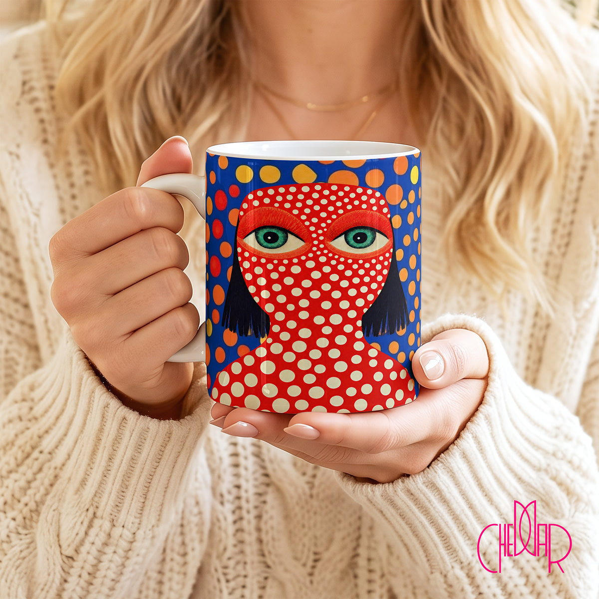 Yayoi Kusama Czerwony Portret - Kubek Ceramiczny | CheddarArt