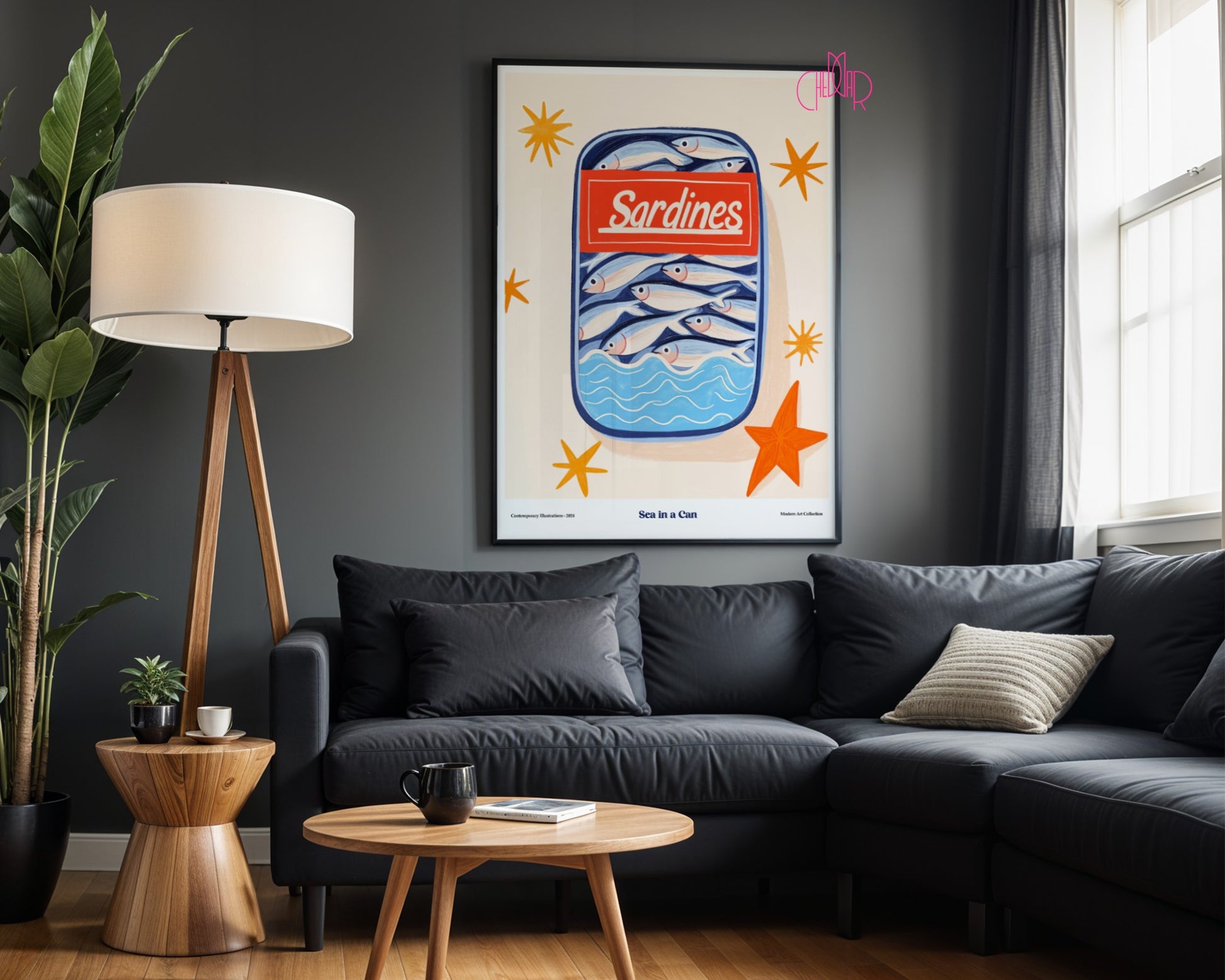 Plakat Sardynki- morze w puszce, modernizm, sztuka współczesna