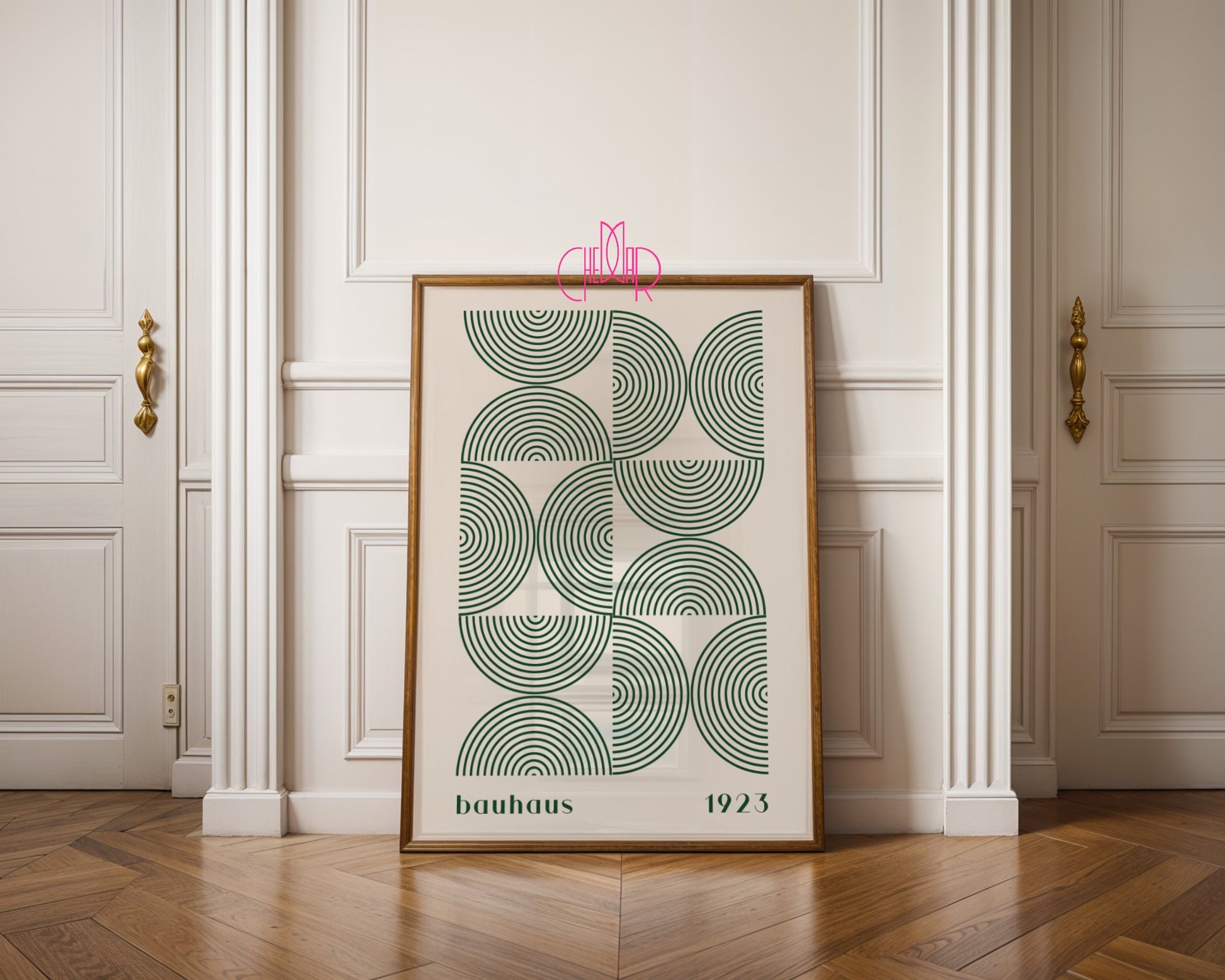 Plakat Bauhaus – Zielone półkola na beżowym tle
