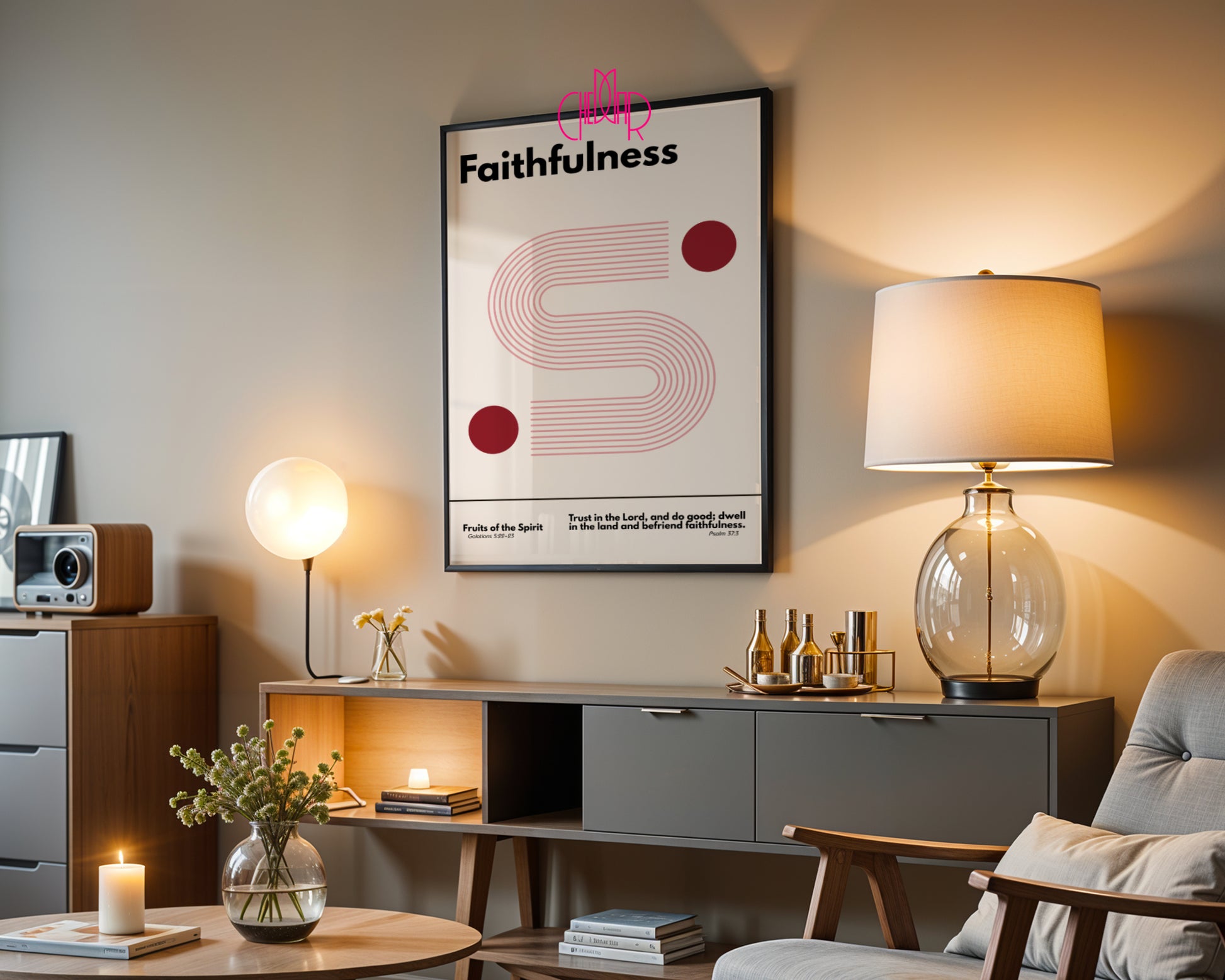 Plakat w stylu Bauhaus seria Dary Ducha Świętego- wierność.