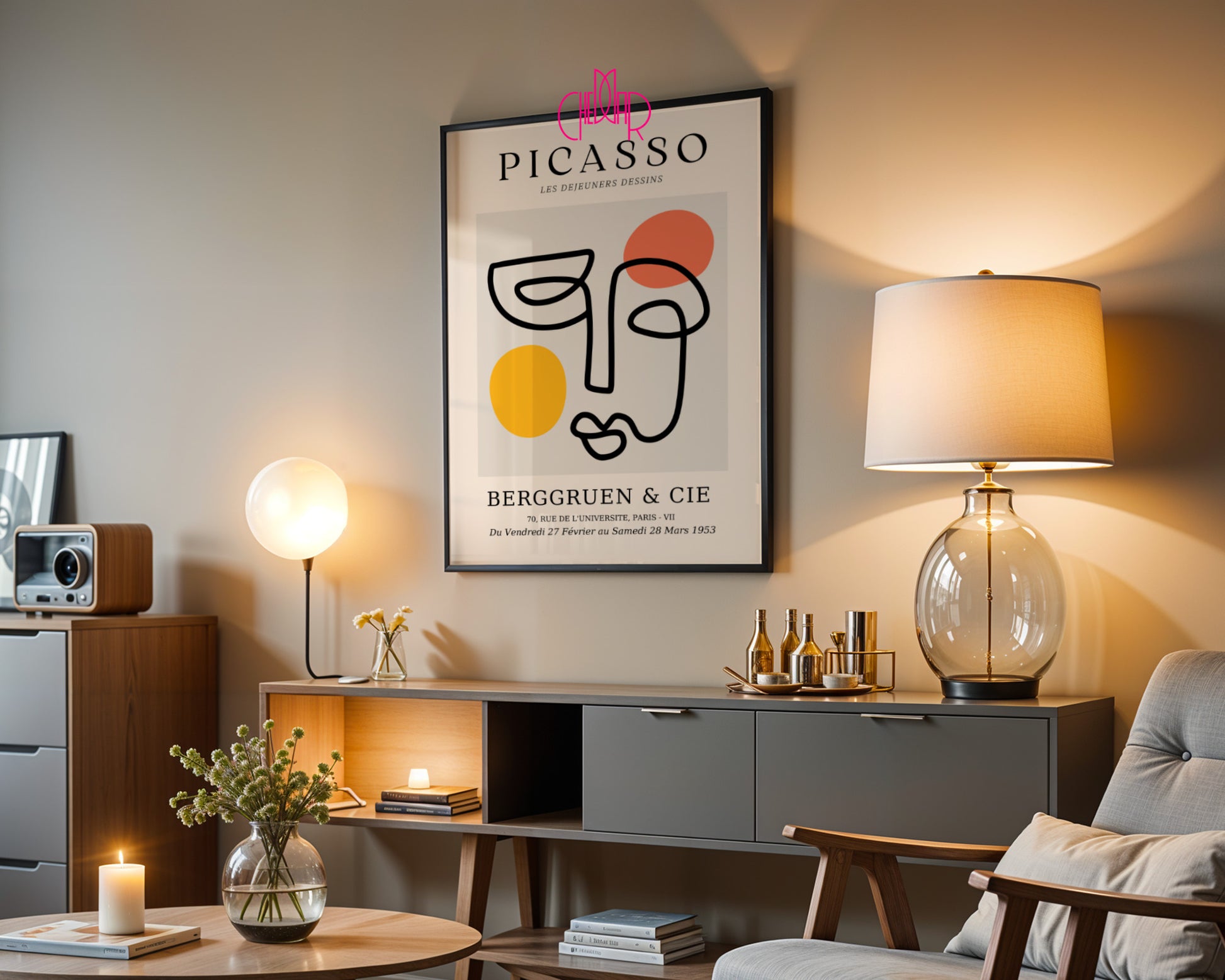 Pablo Picasso – Abstract Face & Colorful Shapes Poster