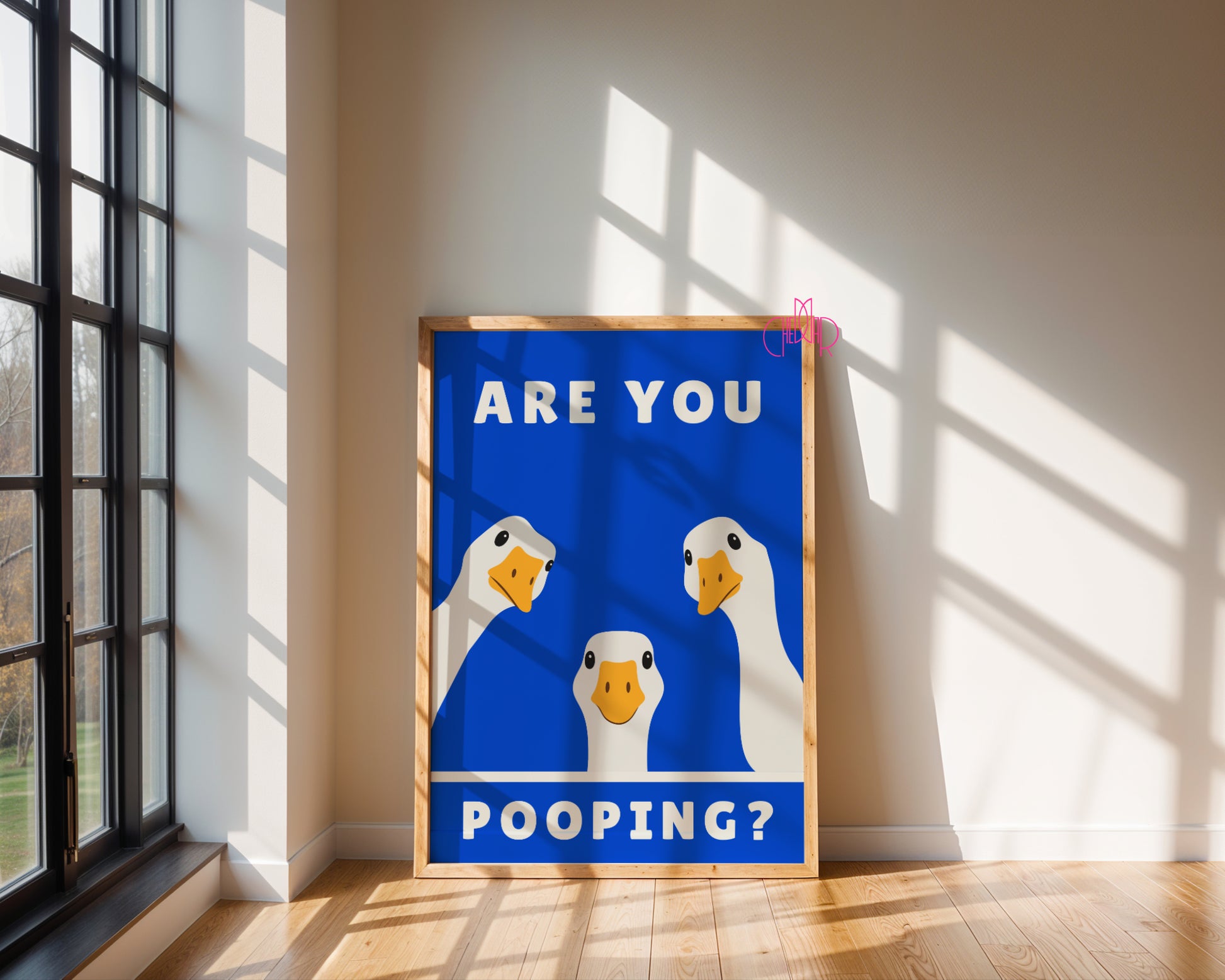 Zabawny plakat "Are You Pooping?" z gęsiami