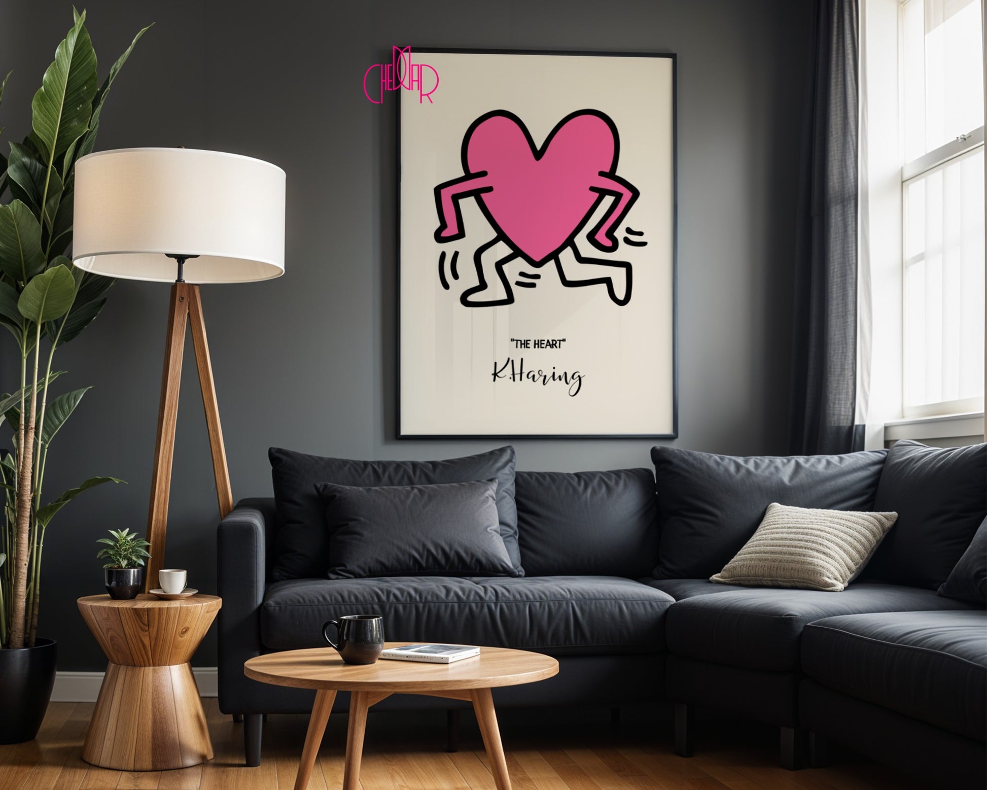 Plakat Keith Haring The Heart, różowe serce, street art, pop art