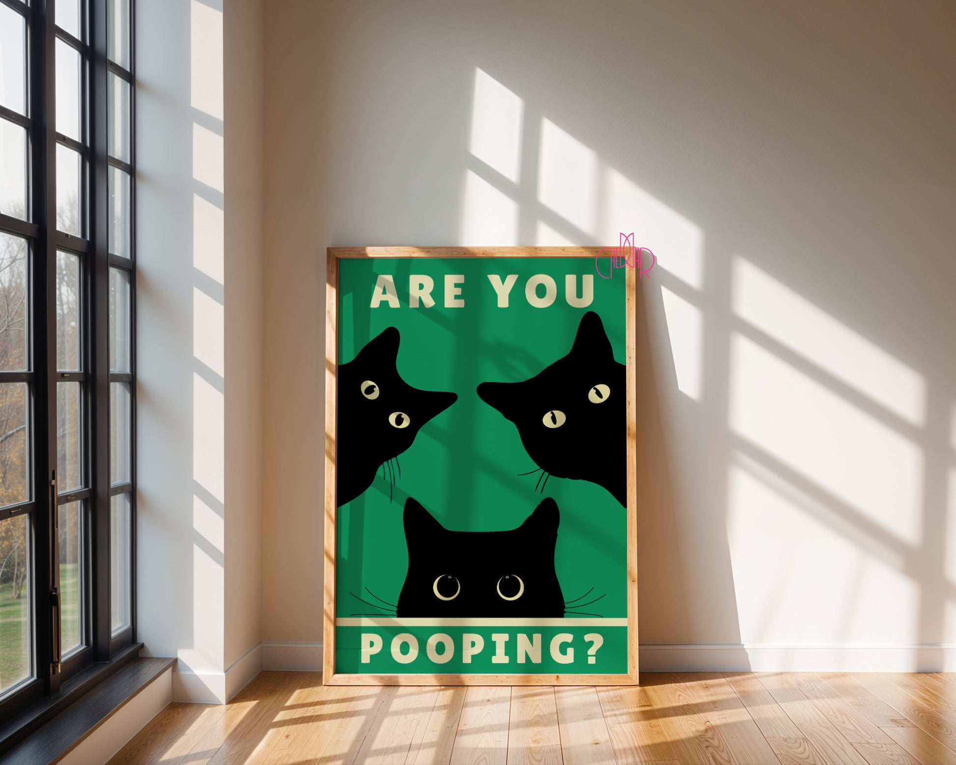 Plakat "Are You Pooping ?" z czarnymi kotami