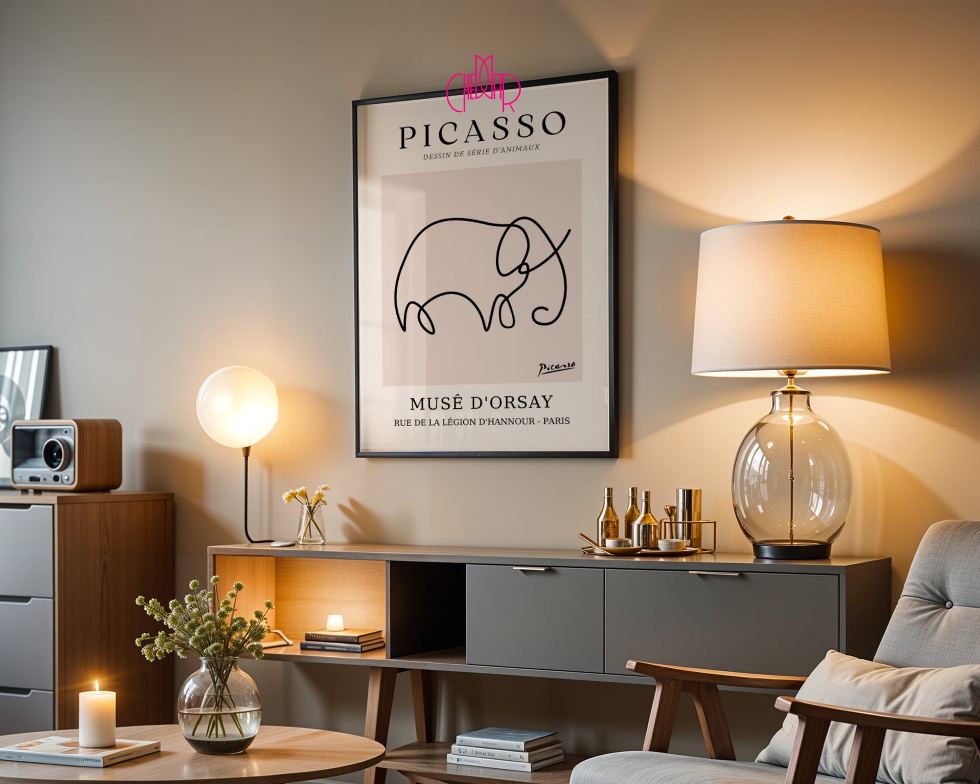 Pablo Picasso – Minimalist Elephant Line Art Exhibition Poster