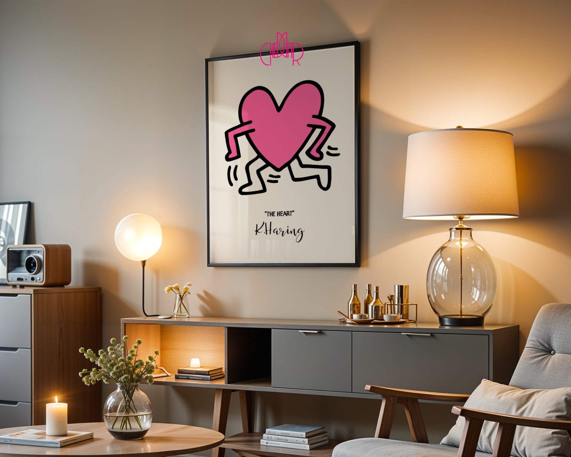 Plakat Keith Haring The Heart, różowe serce, street art, pop art