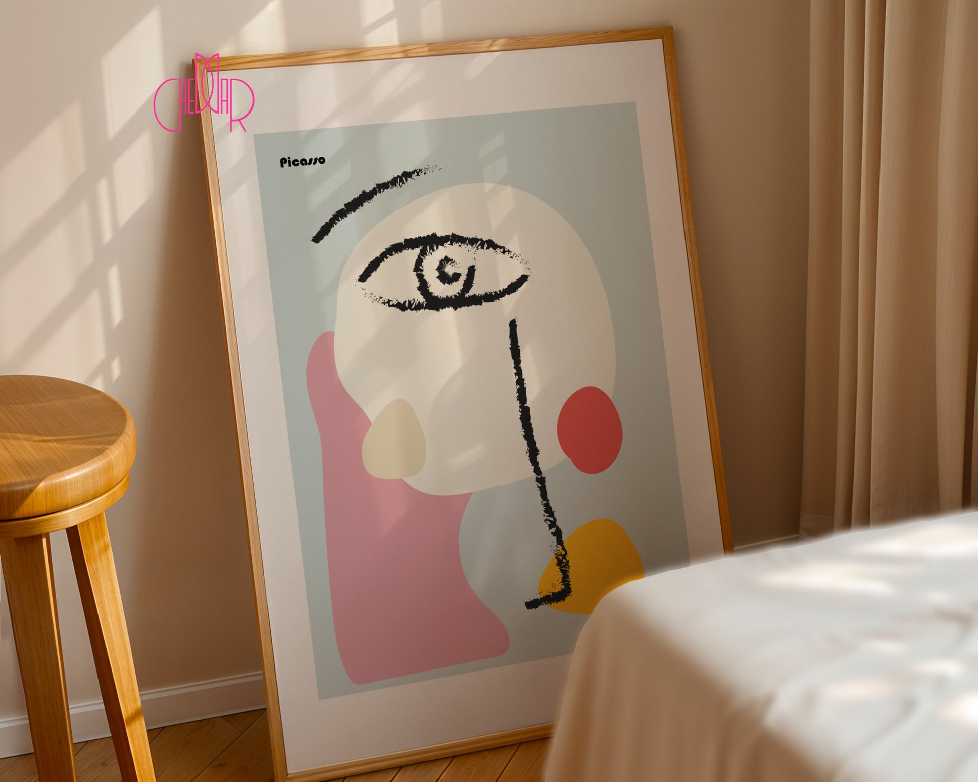 Pablo Picasso – Abstract Face Line Art & Pastel Shapes