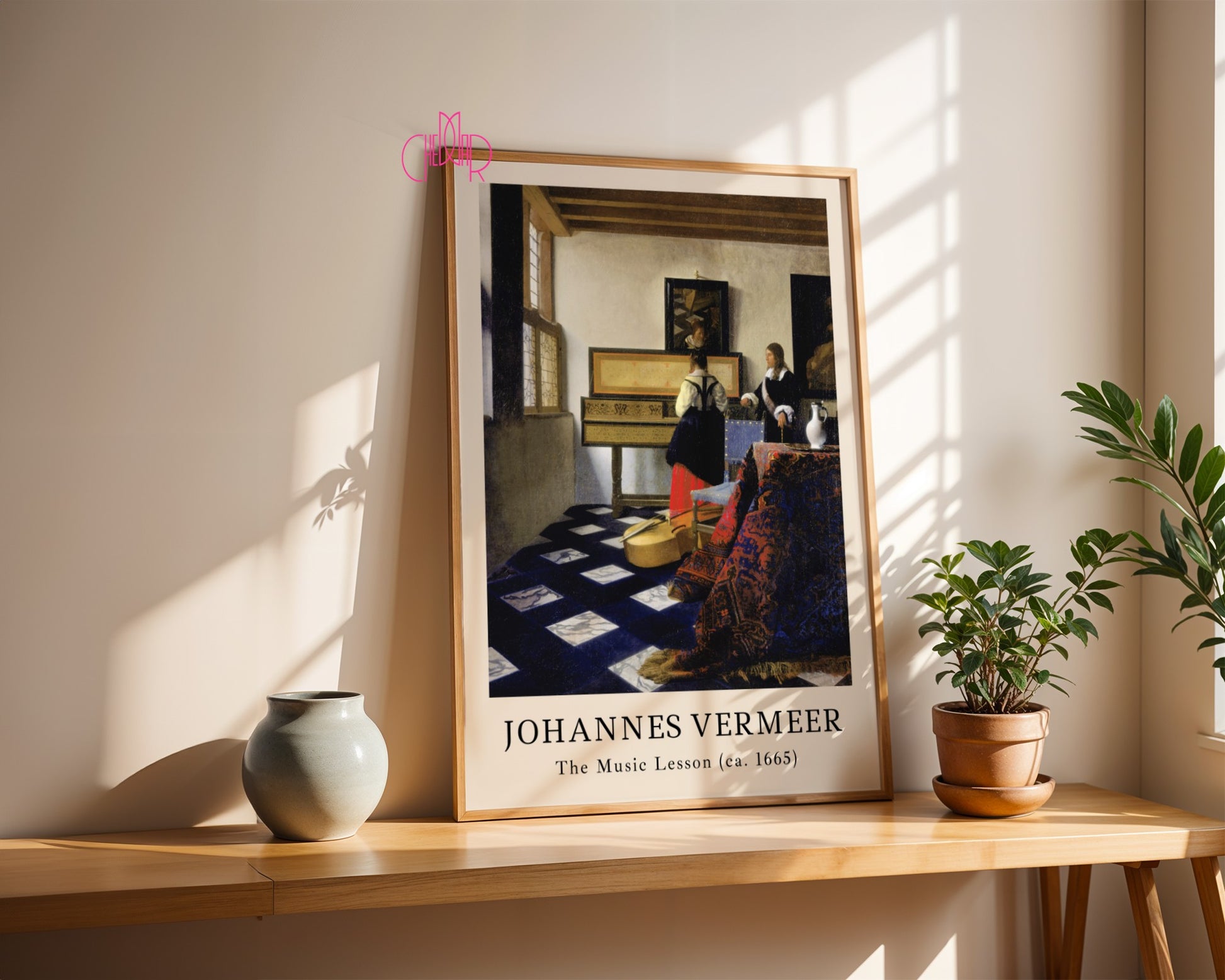 Plakat Johannes Vermeer Lekcja Muzyki, pianino, sztuka, Vintage