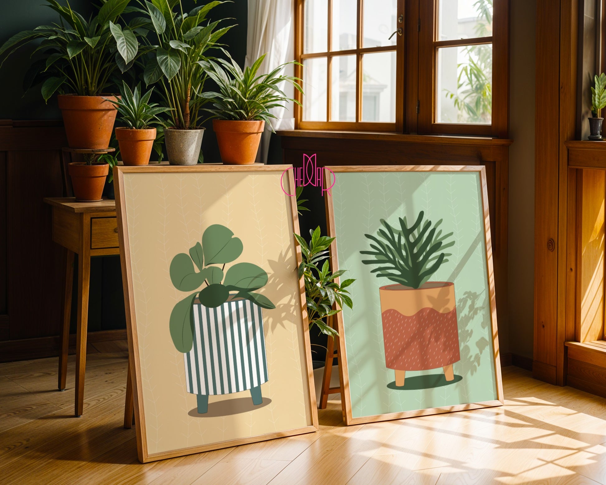 Plakat Modern Art kwiaty w doniczce, sztuka współczesna, boho kwiaty