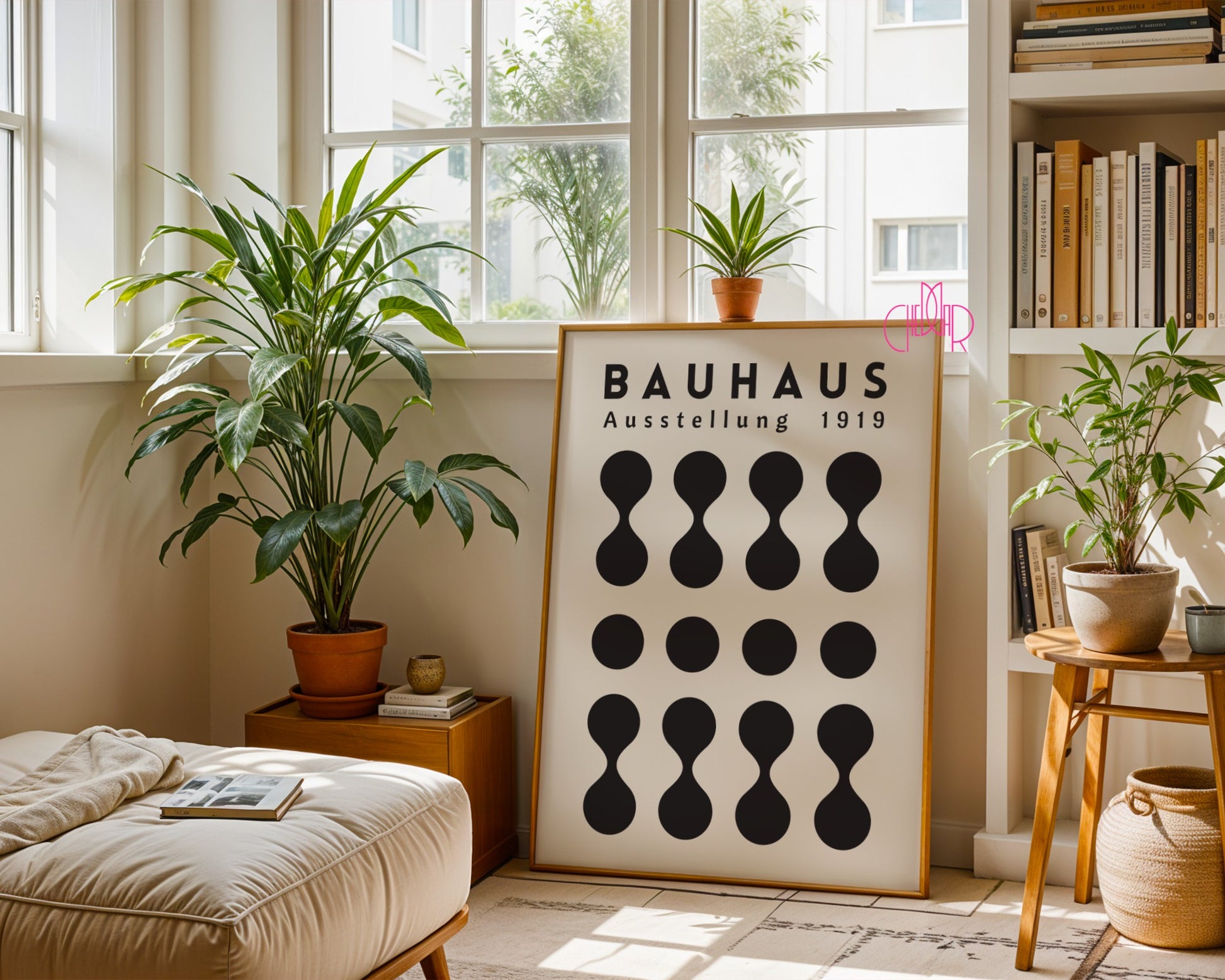 Plakat Bauhaus – Czarne kropki na beżowym tle, wystawa 1919