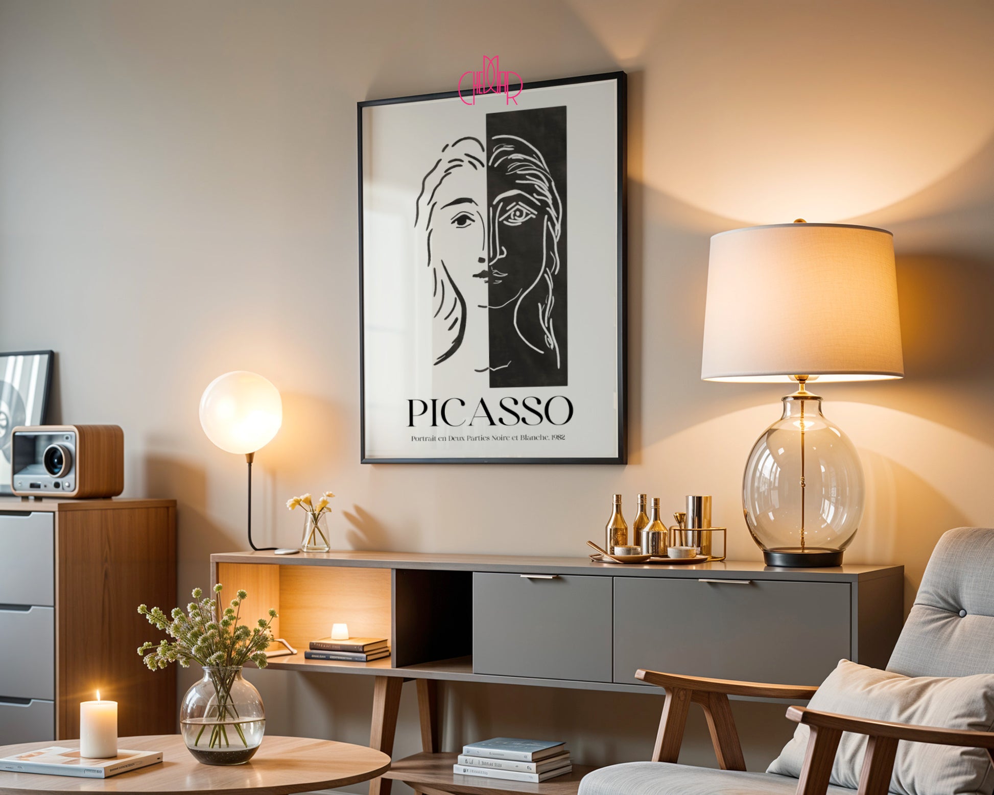 Picasso – Portrait en Deux Parties Noire et Blanche (1982) | Plakat Galeryjny Line Art